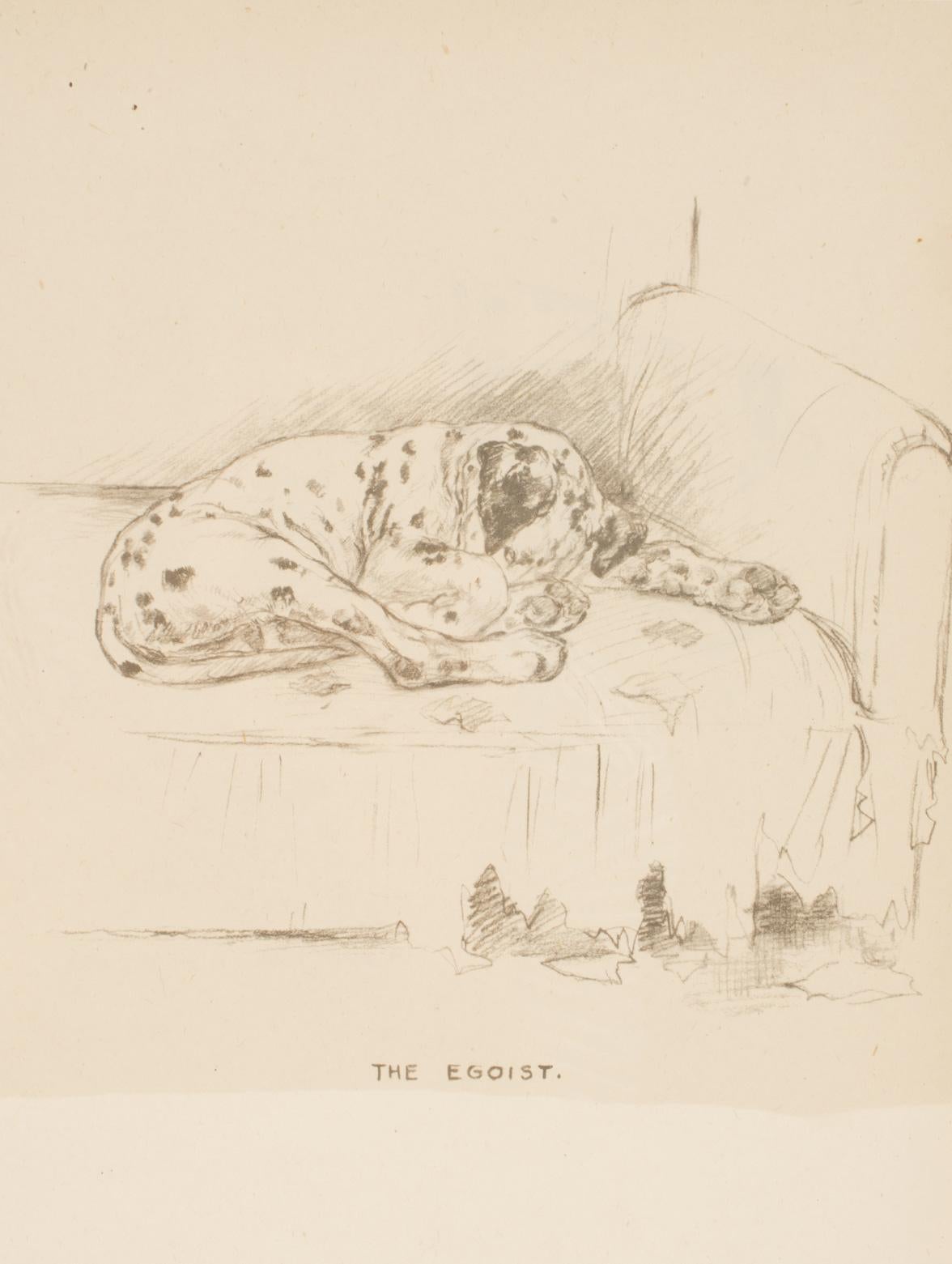 Américain dessin au crayon sur papier, représentant des deux côtés des chiens Dalmatiens, États-Unis 1940. en vente