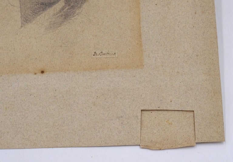 Pencil Drawing on Paper "Female Portrait" by Alberto Pasini, circa 1870