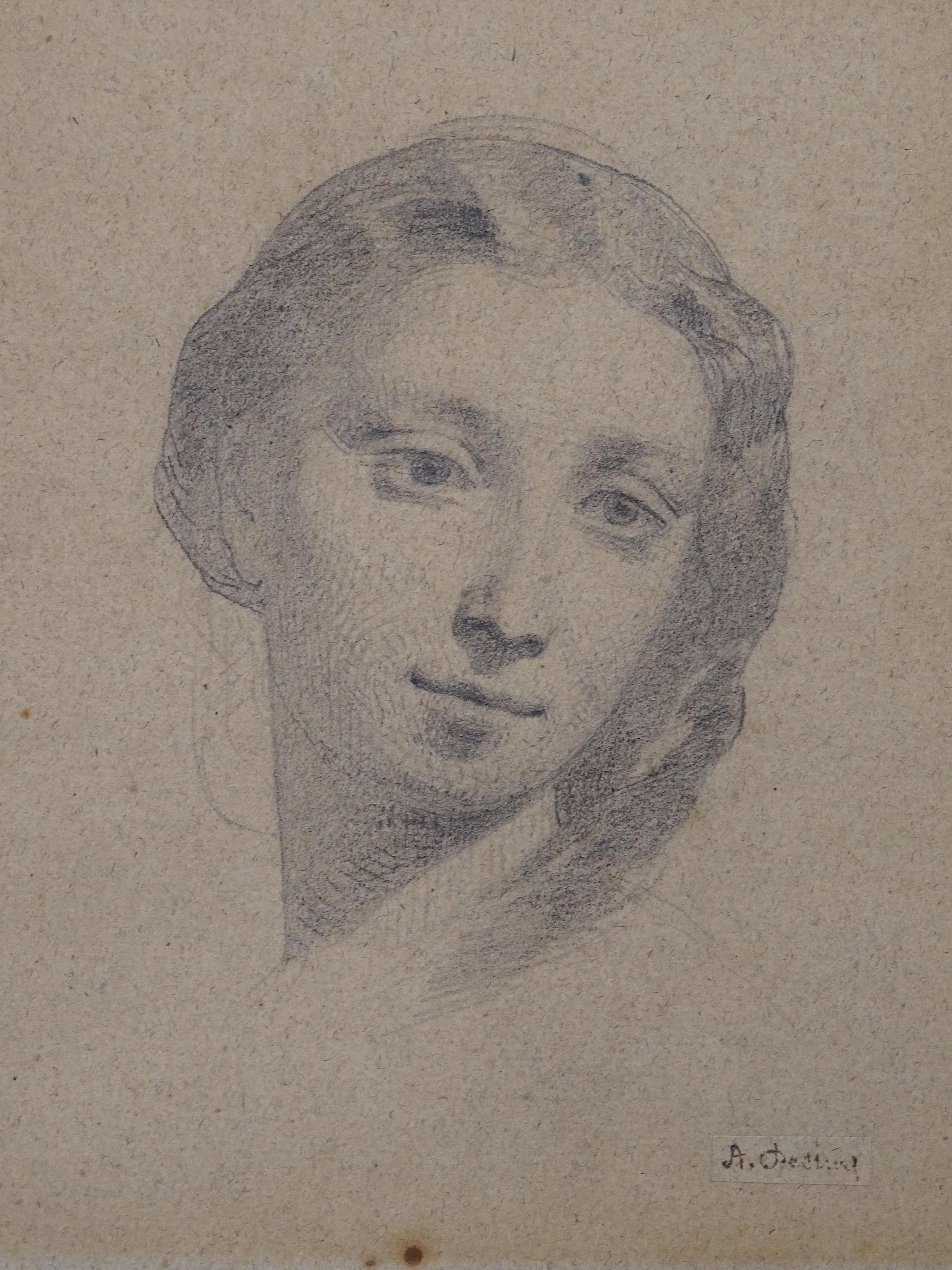 Papier Dessin au crayon sur papier « Portrait d'une femme » par Alberto Pasini, vers 1870 en vente