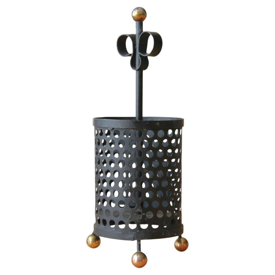 Pencil Holder Perforated Metal Mategot Style on Brass Balls For Sale