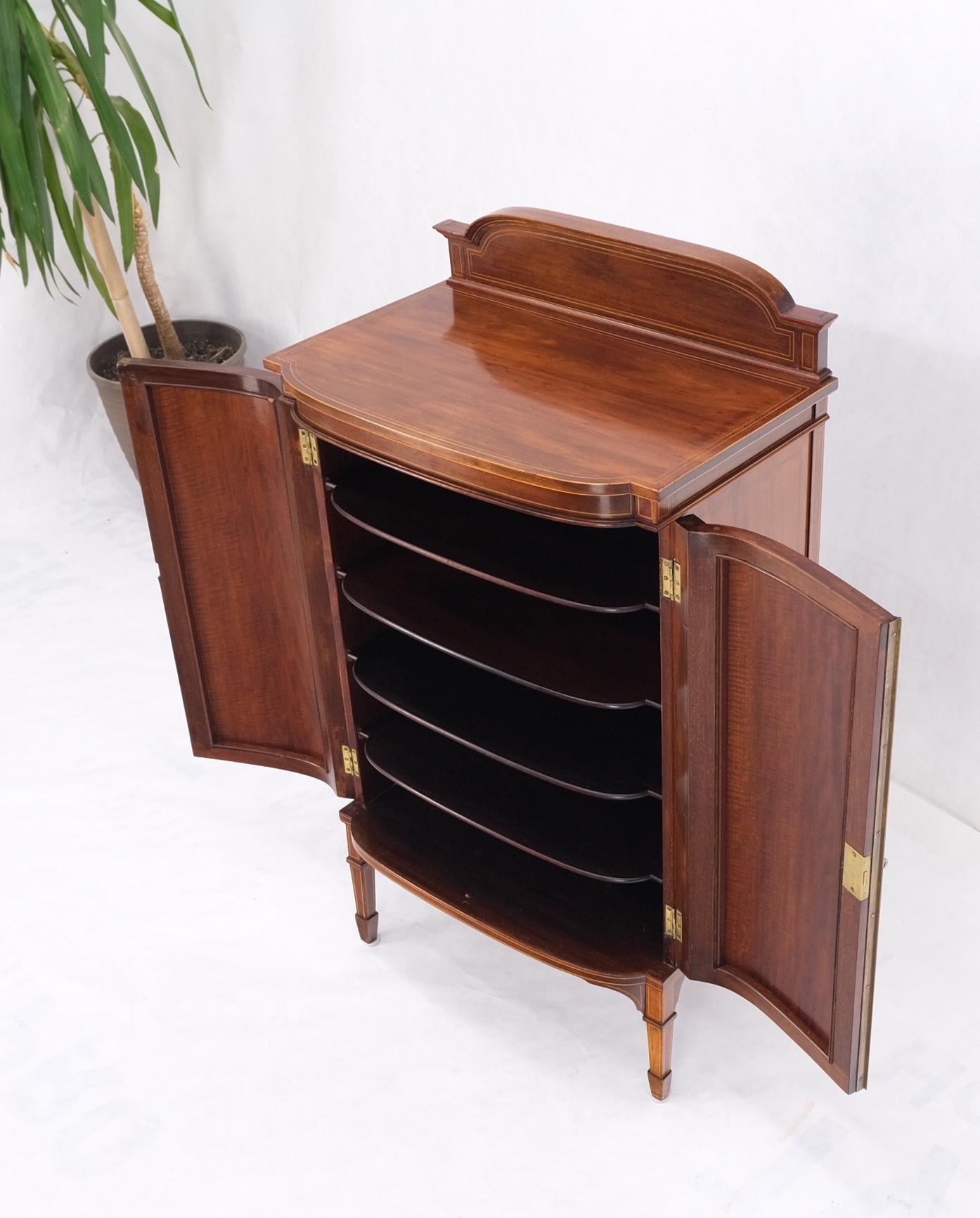 Pencil Inlay Mahogany Bow Front Pull Out Shelves Record Cabinet Storage w/ Key 12
