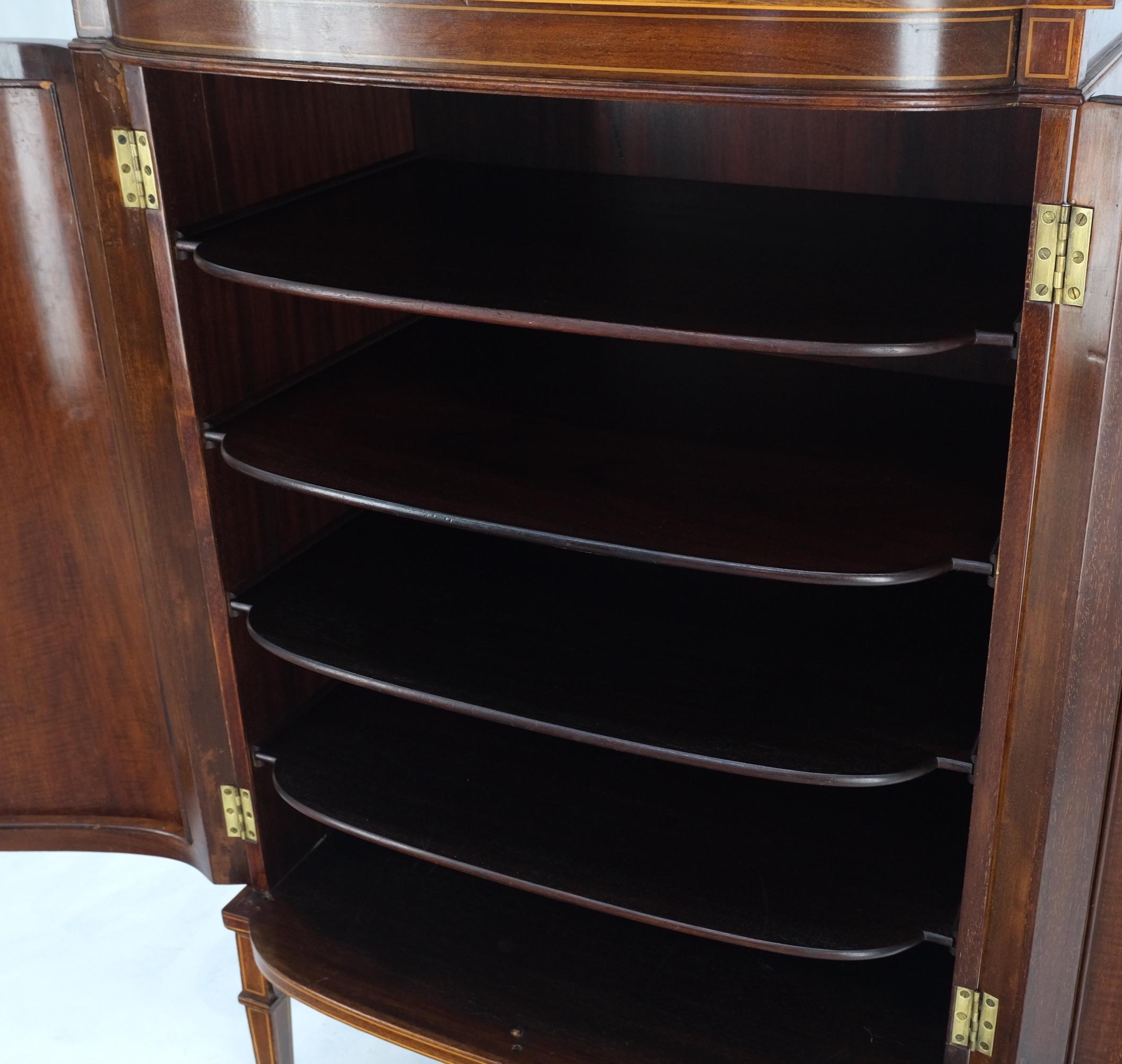 Pencil inlay mahogany bow front pull out shelves record cabinet storage w/ key.