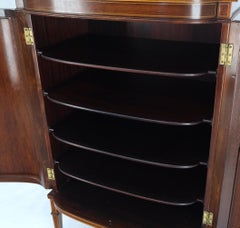 Pencil Inlay Mahogany Bow Front Pull Out Shelves Record Cabinet Storage w/ Key
