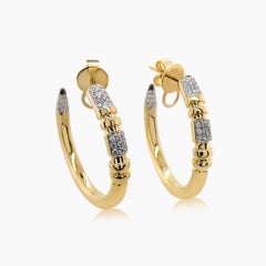 Pencil Object White Diamond 18K Yellow Gold Classic Hoop Earrings