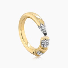 Pencil Object White Diamond Pave 18K Yellow Gold Bling Hug Ring