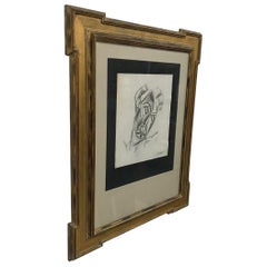 1970s Pencil on Paper Brutalist Cubism Framed Wall Art Tette De Femme