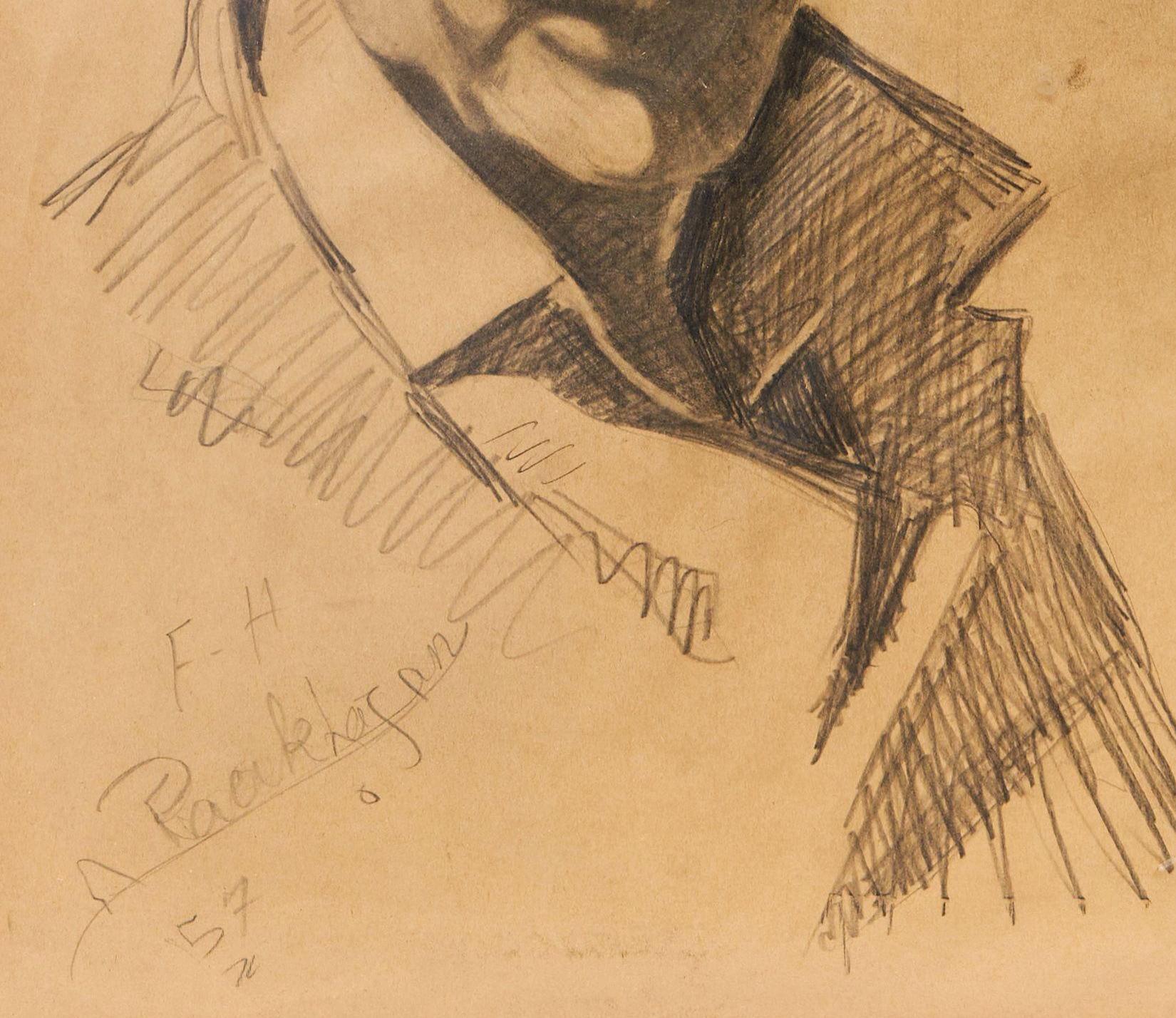 Pencil on Paper, Portrait, Signed, Faeq Hassan, Iraq, '1914-1992'  In Good Condition For Sale In London, GB