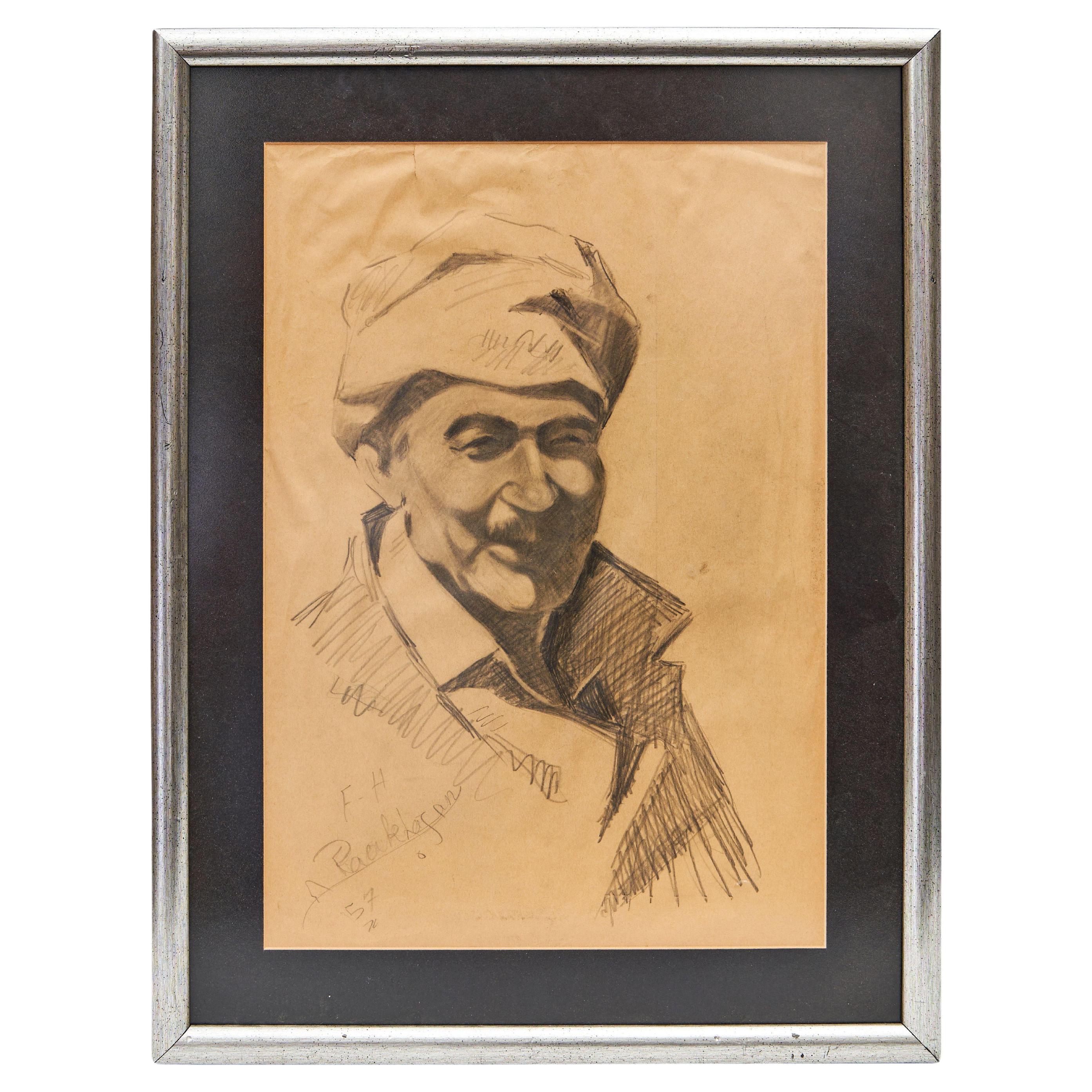 Pencil on Paper, Portrait, Signed, Faeq Hassan, Iraq, '1914-1992'  For Sale