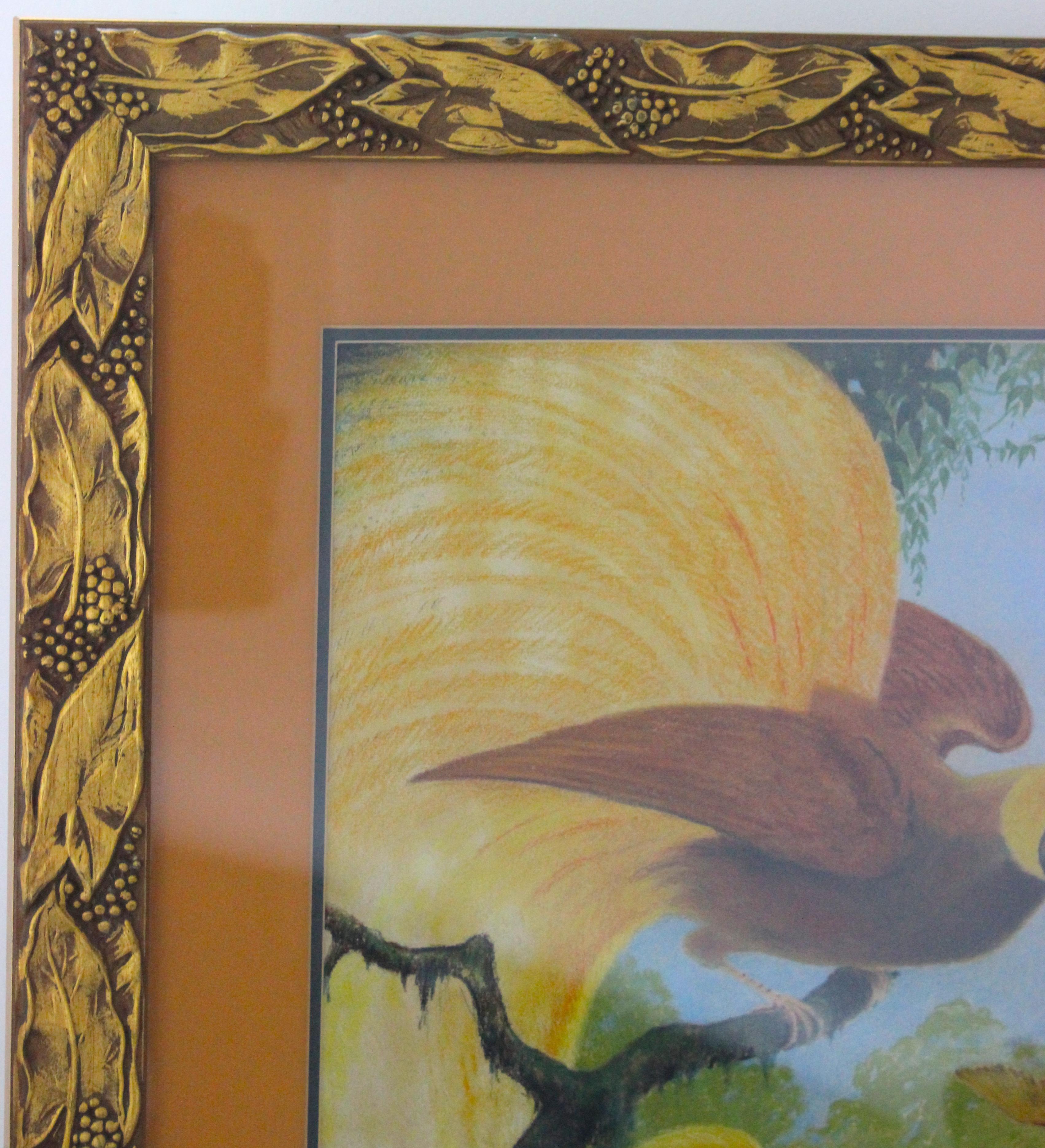 Hand-Painted Pencil Pastel Rendering of Lesser Bird-of-Paradise by Allen L. Person For Sale