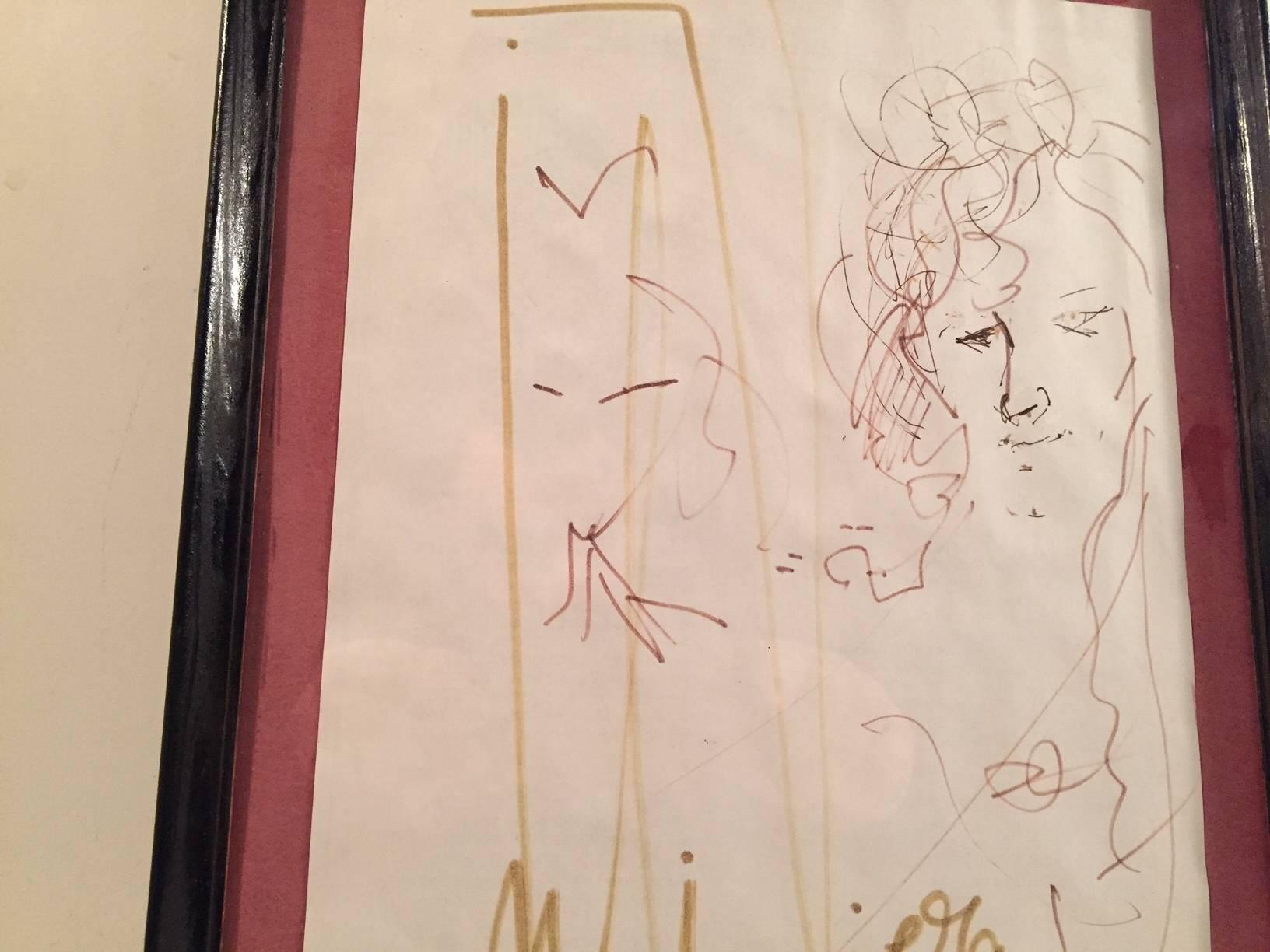 Late 20th Century Pencil Portrait by Surrealist Julio Viera Executed in 1987 For Sale