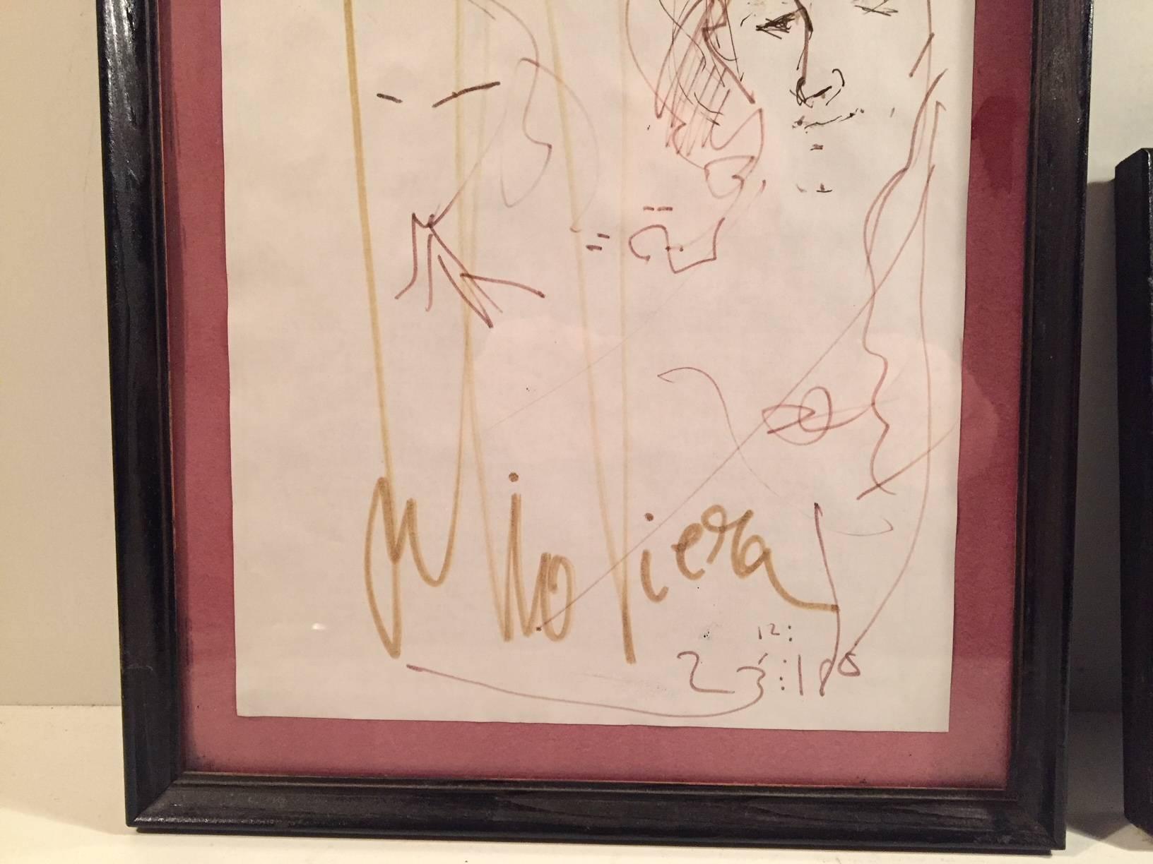 Paper Pencil Portrait by Surrealist Julio Viera Executed in 1987 For Sale
