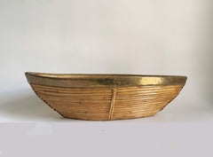 Cuenco cesta en forma de barco de ratán y latón Italia Italiano