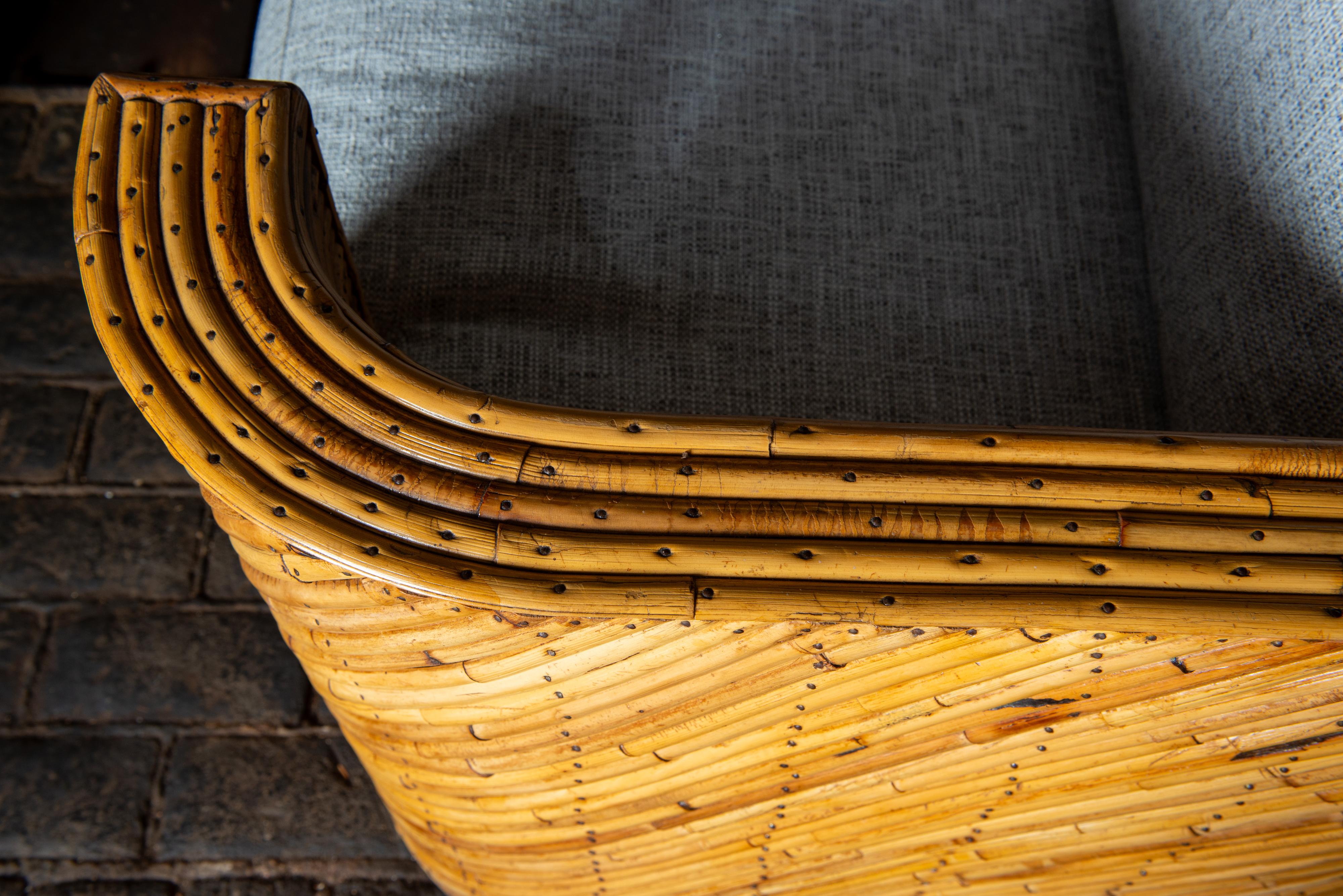 Divano in rattan Pencil, coppia di poltrone, tavolino, stile Crespi in vendita 8