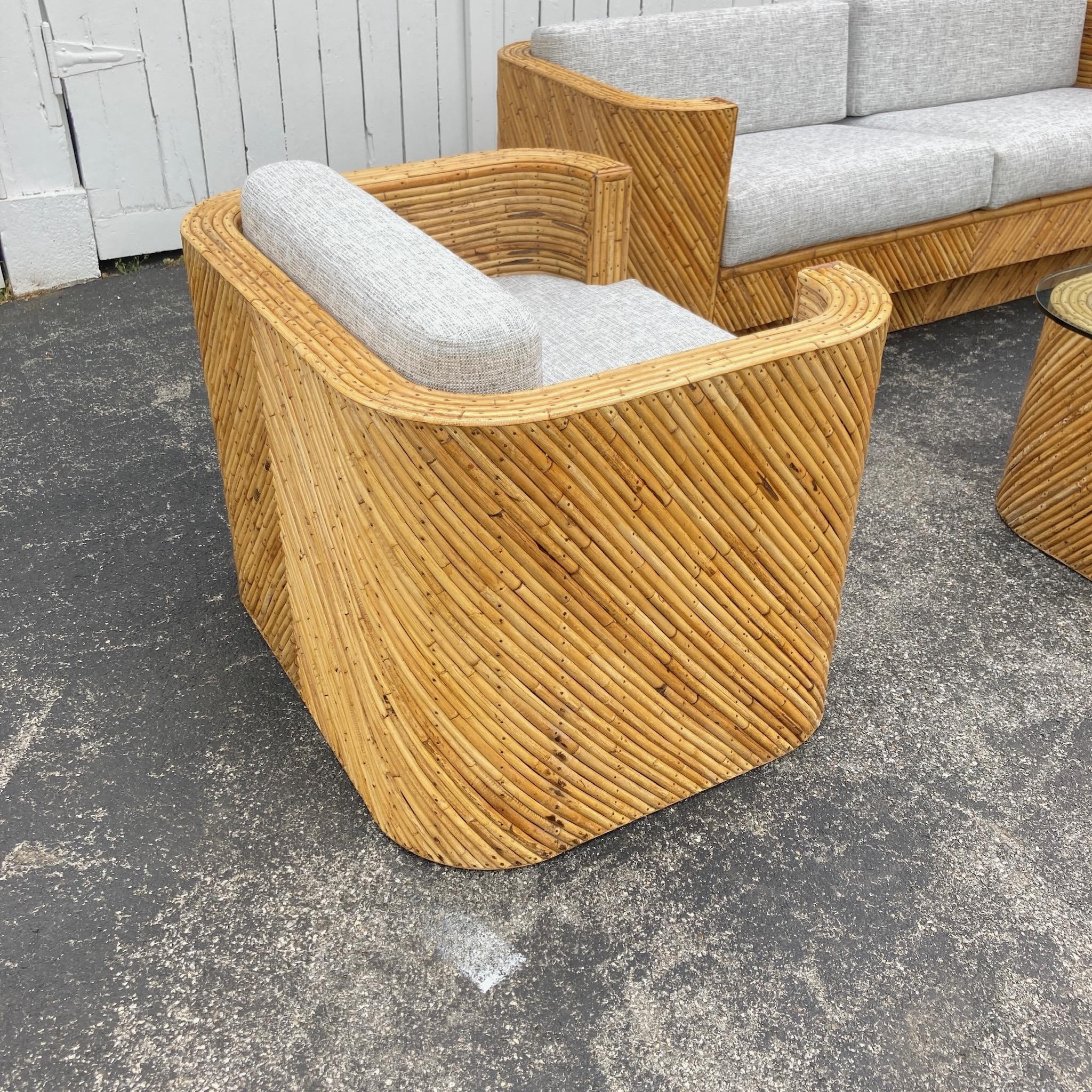 Divano in rattan Pencil, coppia di poltrone, tavolino, stile Crespi in vendita 11