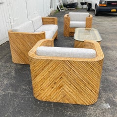 Pencil Rattan Sofa, Paar Sessel, Couchtisch