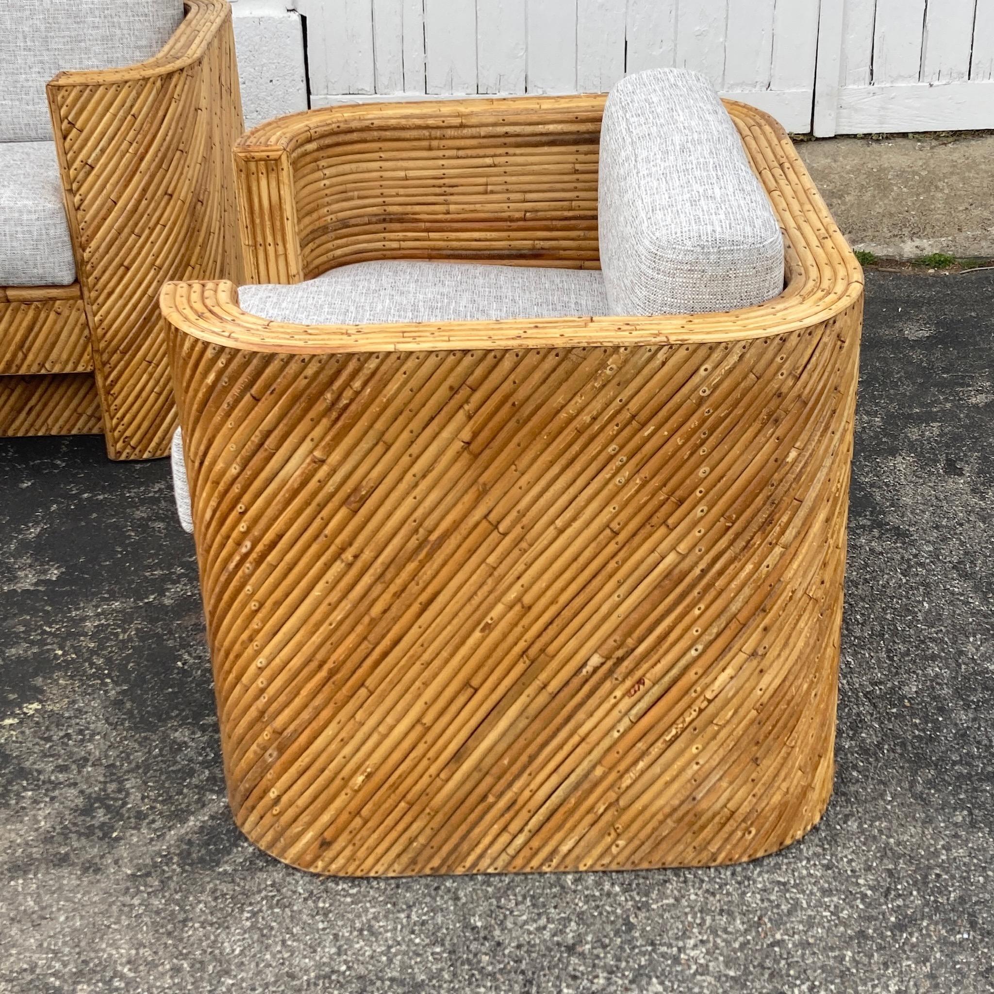 Italiano Divano in rattan Pencil, coppia di poltrone, tavolino, stile Crespi in vendita