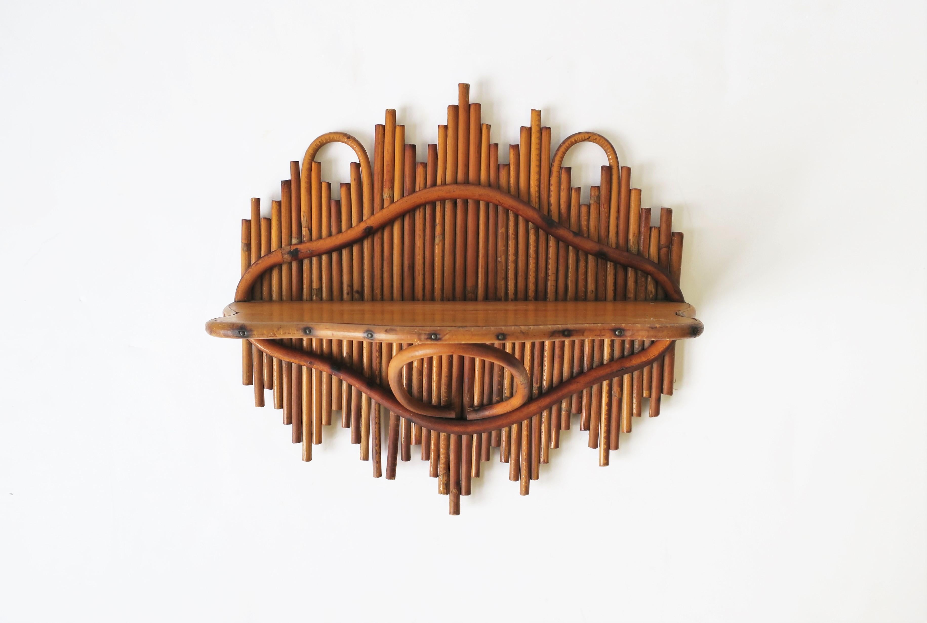 20th Century Wicker Pencil Reed and Bentwood Wall Shelf
