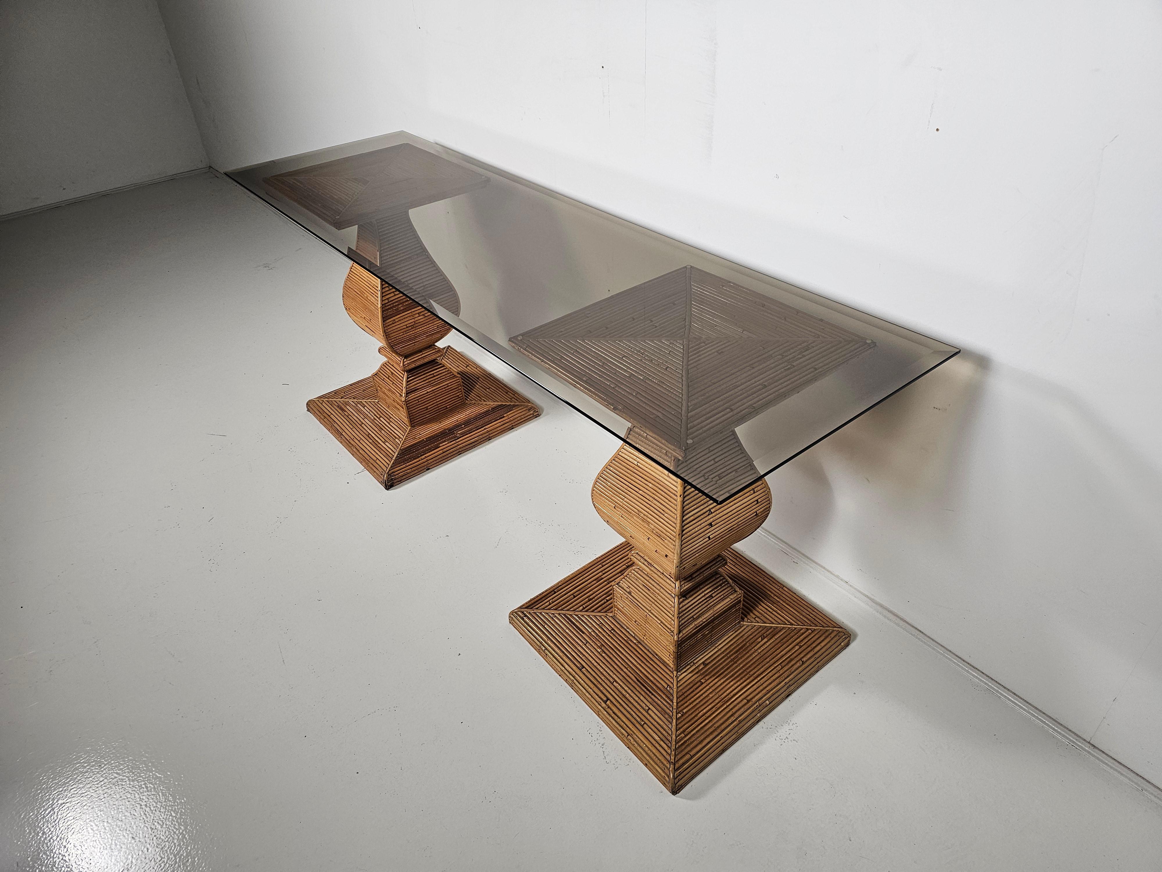 Pencil reed and glass console table attr. to Vivai del Sud, Italy, 1970s In Good Condition For Sale In amstelveen, NL