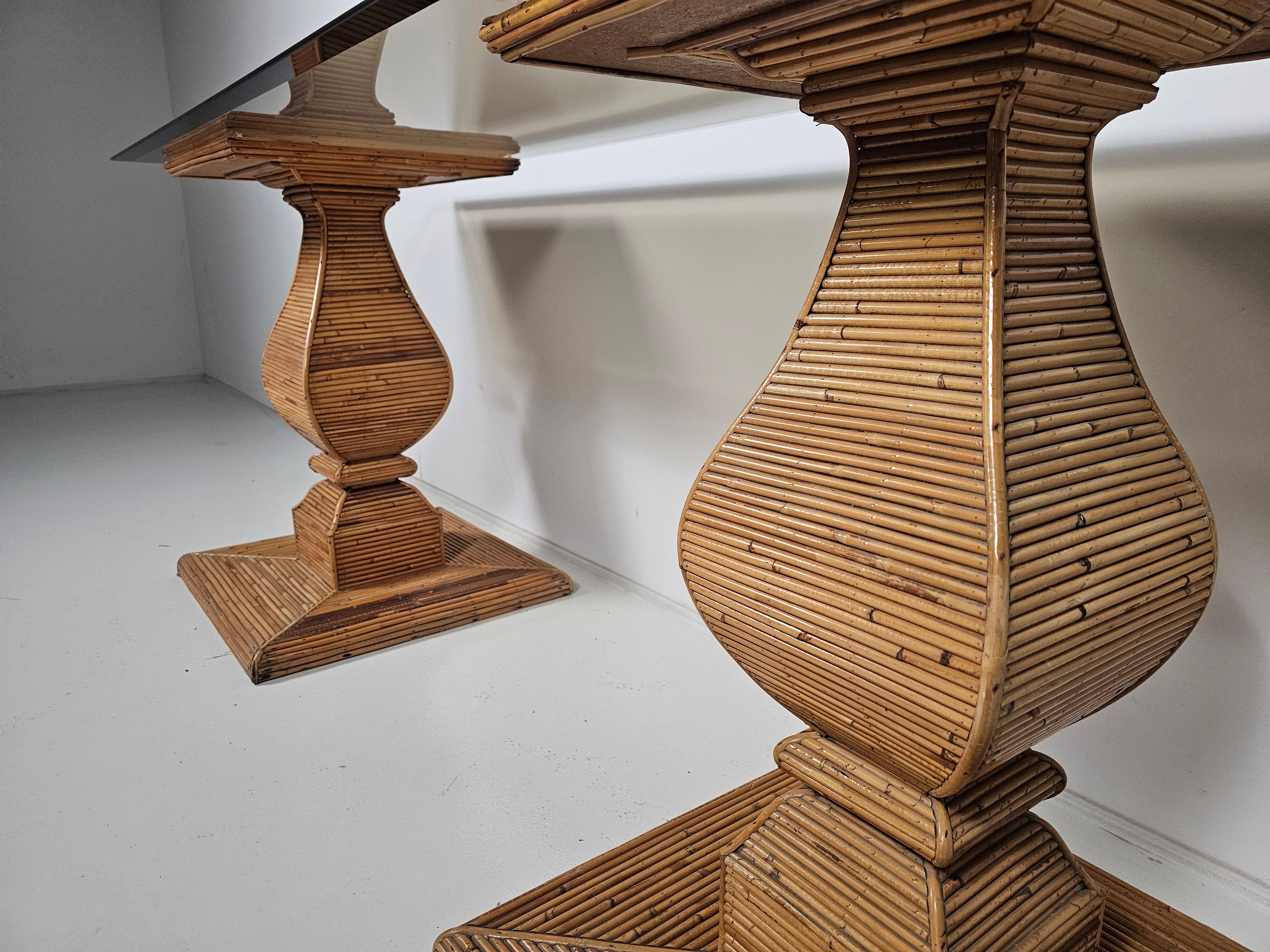 Reed Pencil reed and glass console table attr. to Vivai del Sud, Italy, 1970s For Sale