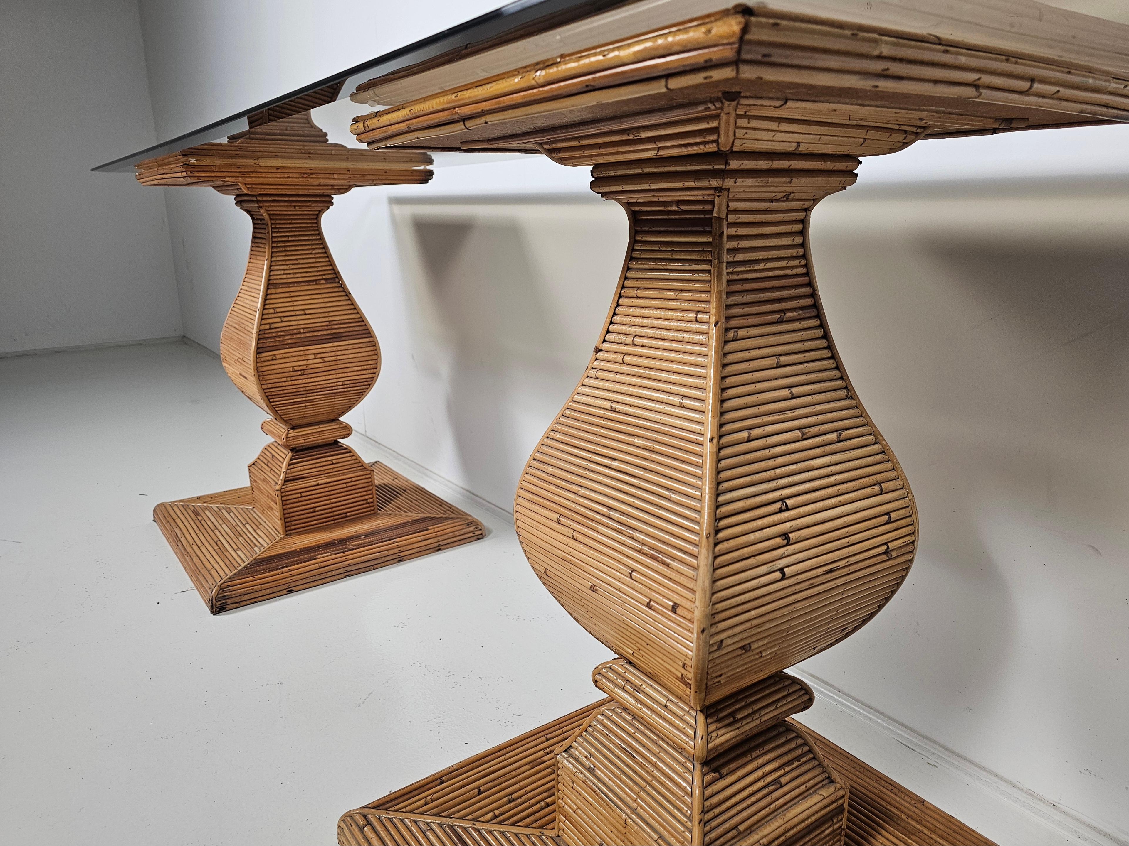 Pencil reed and glass console table attr. to Vivai del Sud, Italy, 1970s For Sale 1