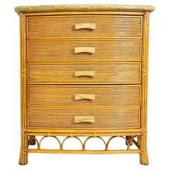 Pencil Reed and Rattan Five Drawer Dresser, Circa 1980s