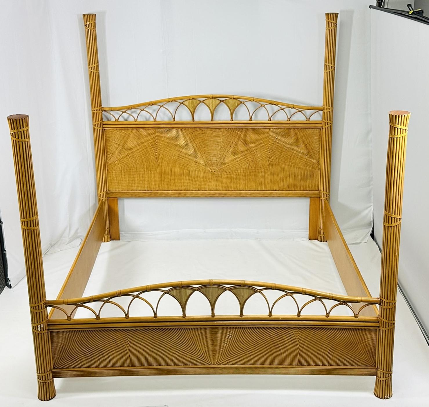 North American Pencil Reed and Rattan King Size bed in the Style of Gabriella Crespi