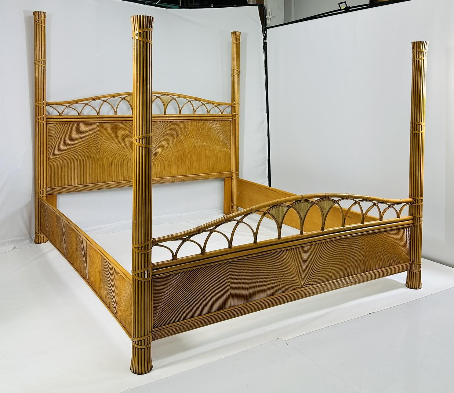 Pencil Reed and Rattan King Size bed in the Style of Gabriella Crespi In Good Condition In Los Angeles, CA