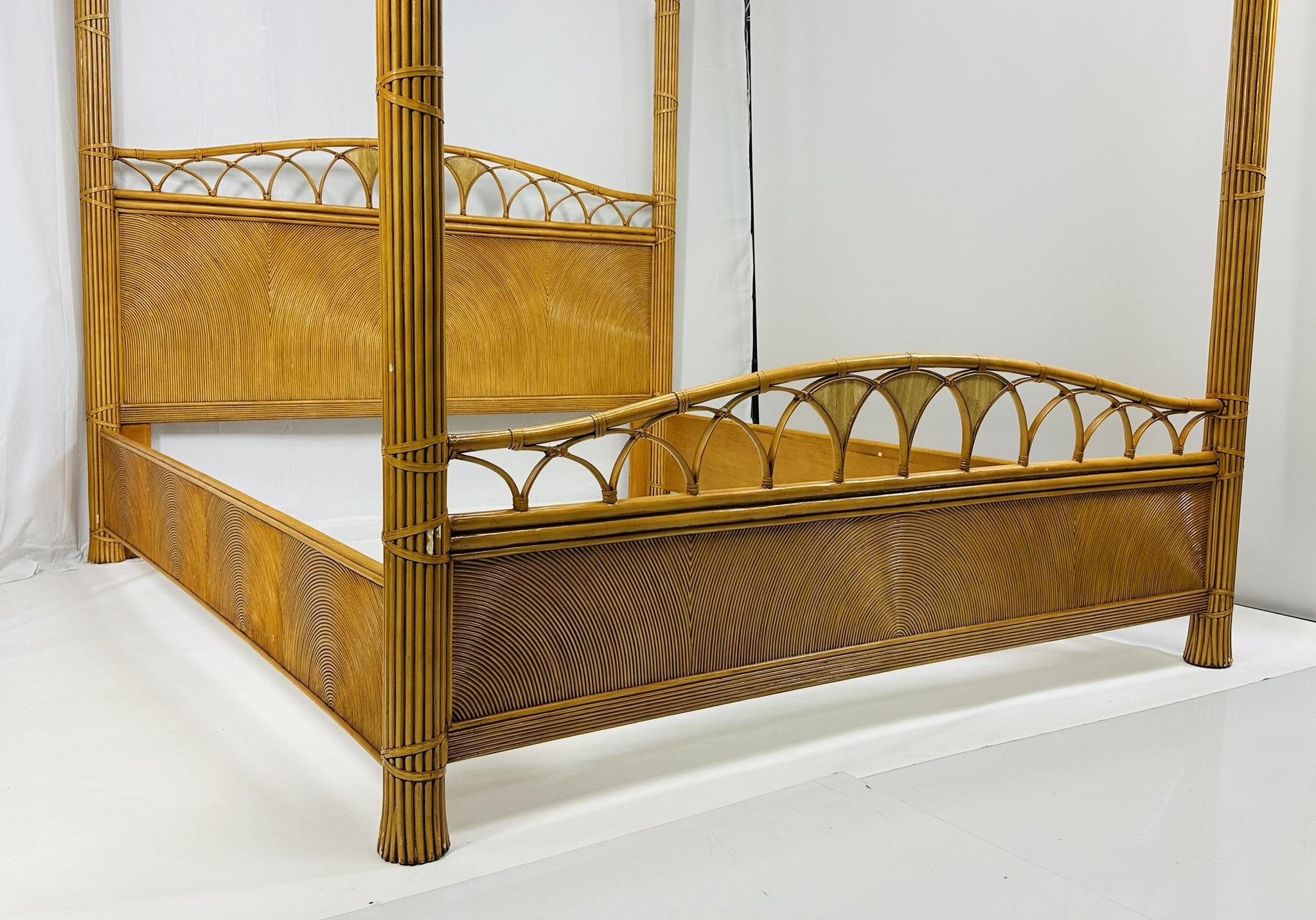 Late 20th Century Pencil Reed and Rattan King Size bed in the Style of Gabriella Crespi