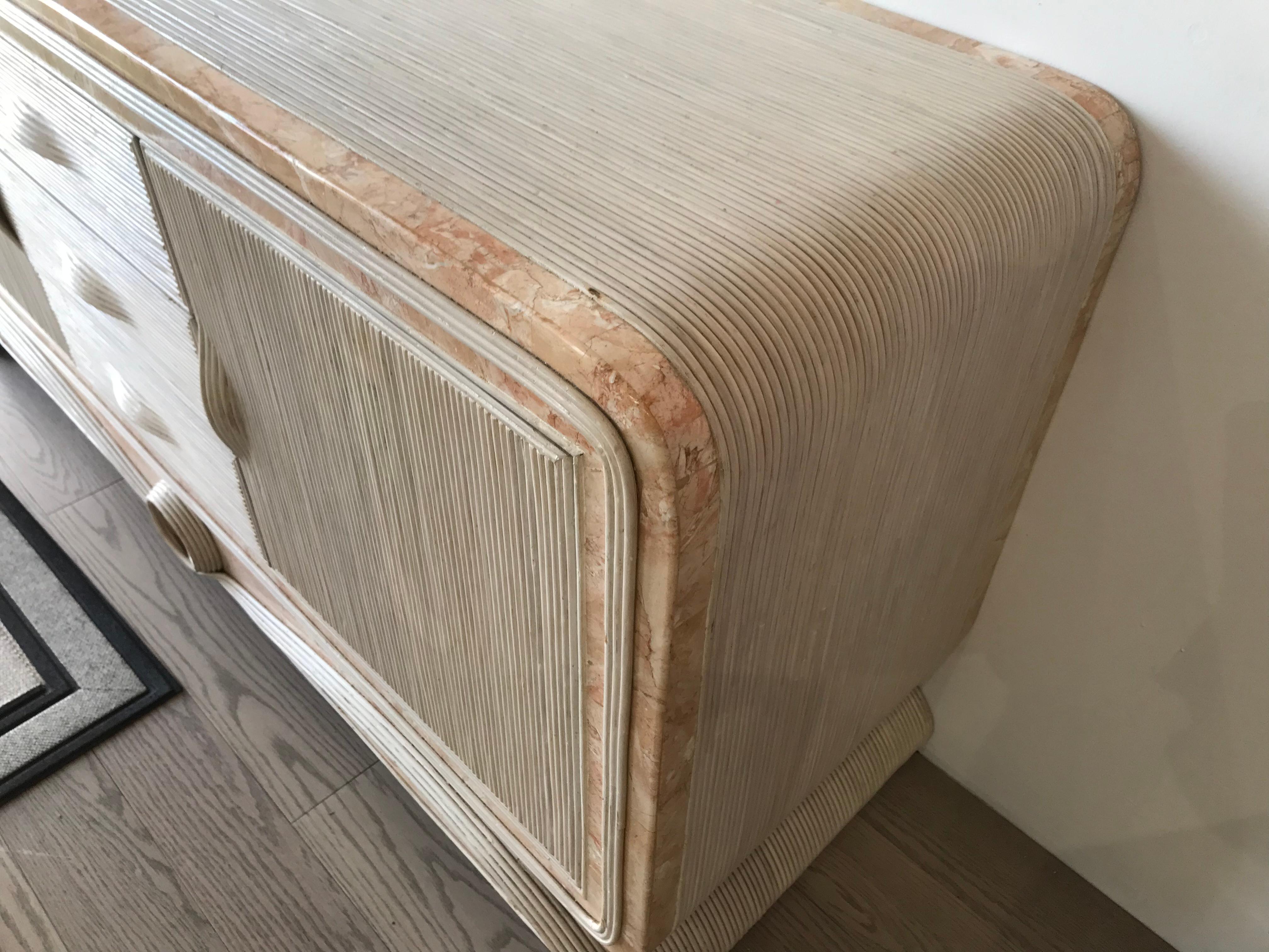 Pencil Reed and Travertine Sideboard / Dresser For Sale 5