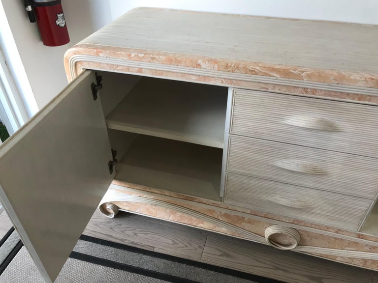 Pencil Reed and Travertine Sideboard / Dresser For Sale 2