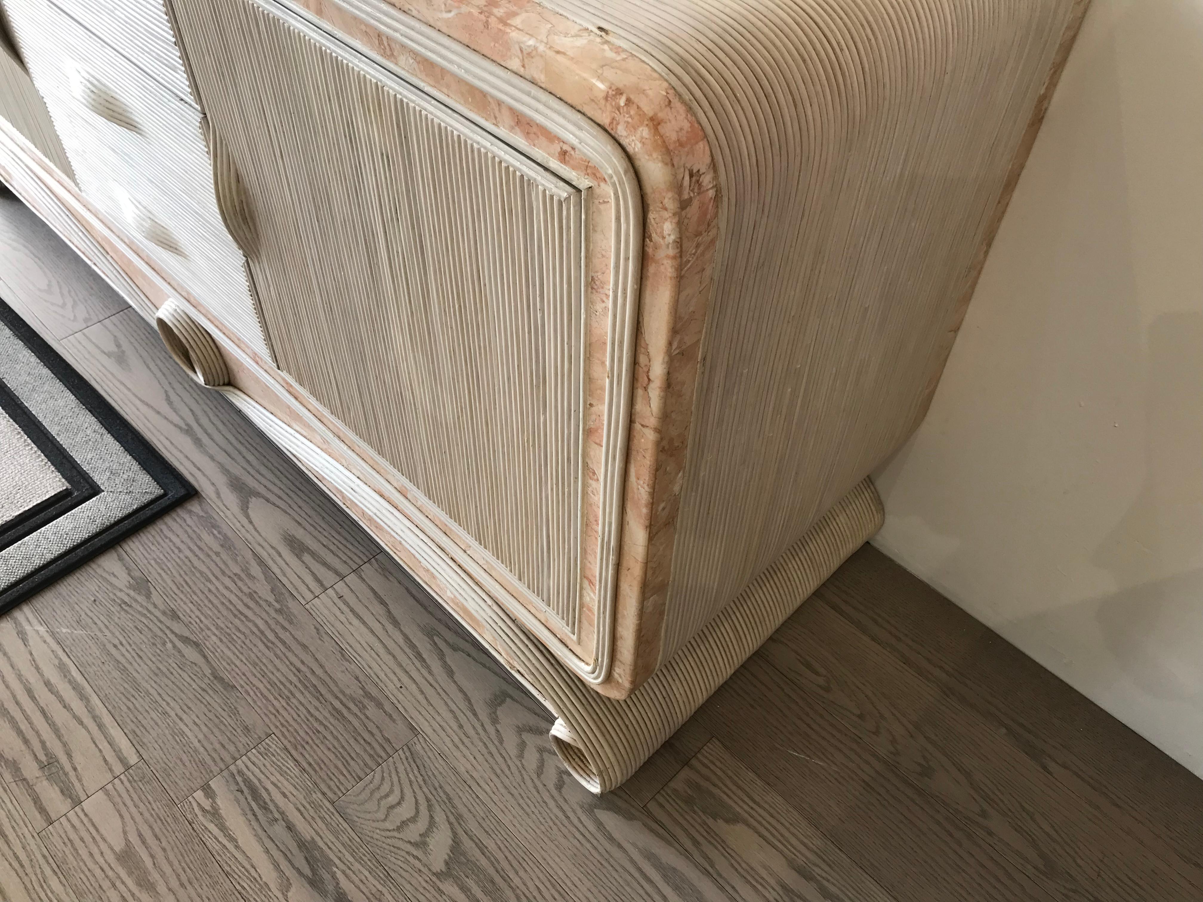 Pencil Reed and Travertine Sideboard / Dresser For Sale 4