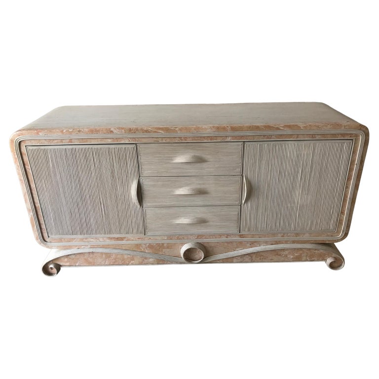 Pencil Reed and Travertine Sideboard / Dresser For Sale