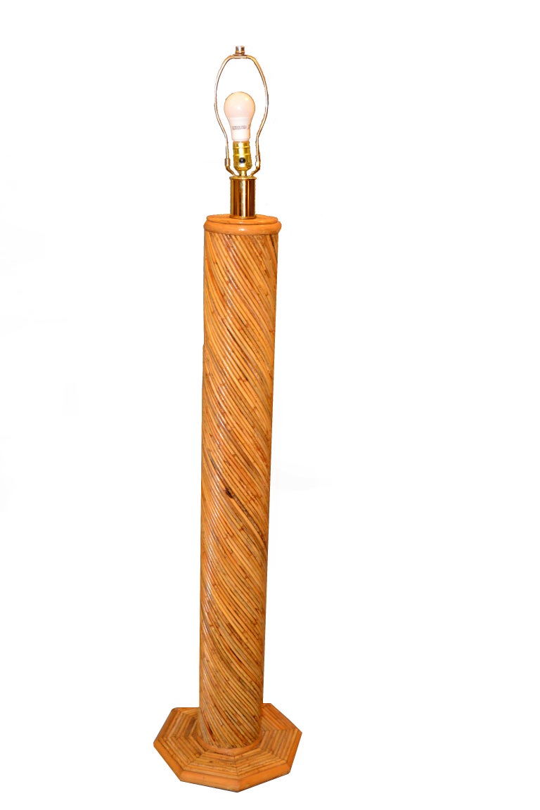Pencil Reed Bamboo Brass MidCentury Modern Floor Lamp For Sale at 1stDibs