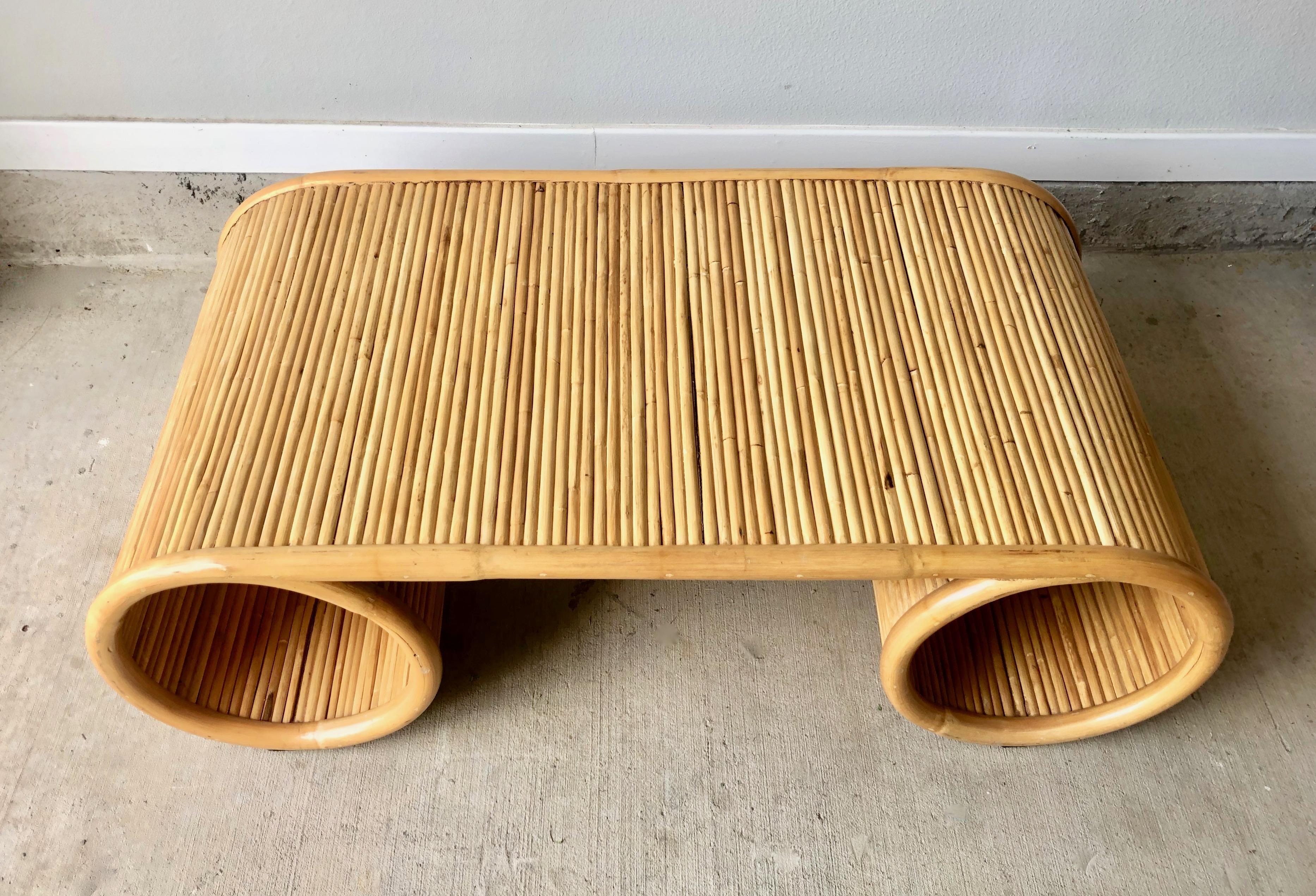 Pencil Reed Bamboo Coffee Table In Good Condition In Denton, TX