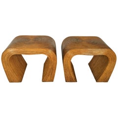 Pencil Reed Bamboo End Tables or Night Stands, Gabriella Crespie Style