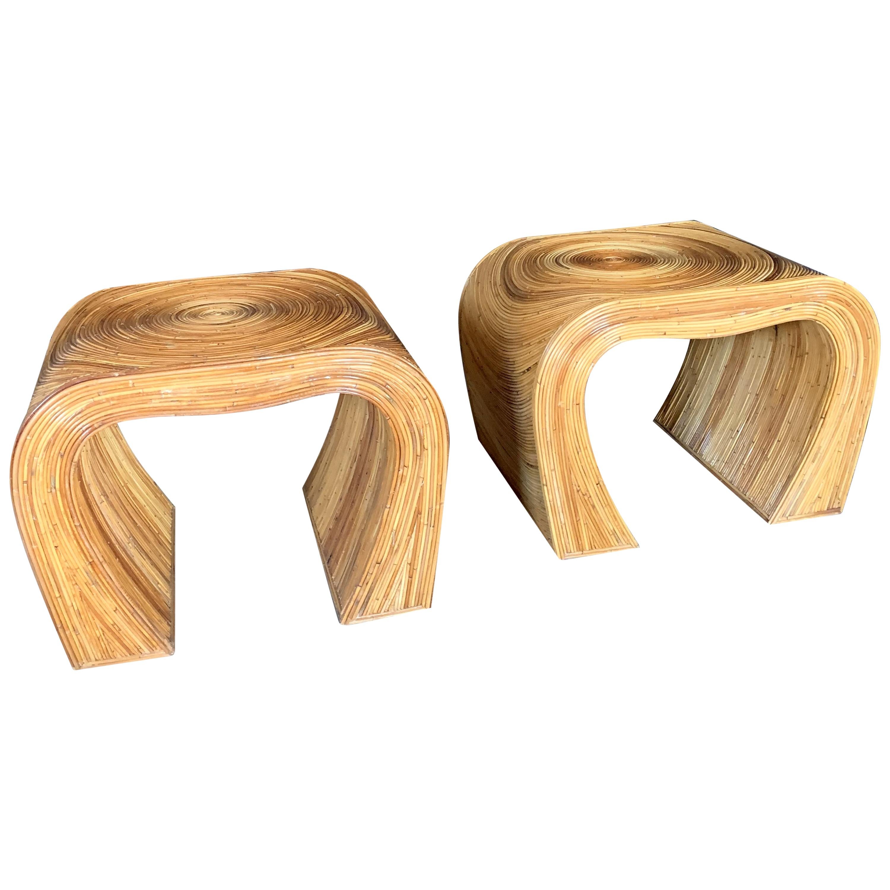 Pencil Reed Bamboo End Tables or Nightstands, Gabriella Crespie Style