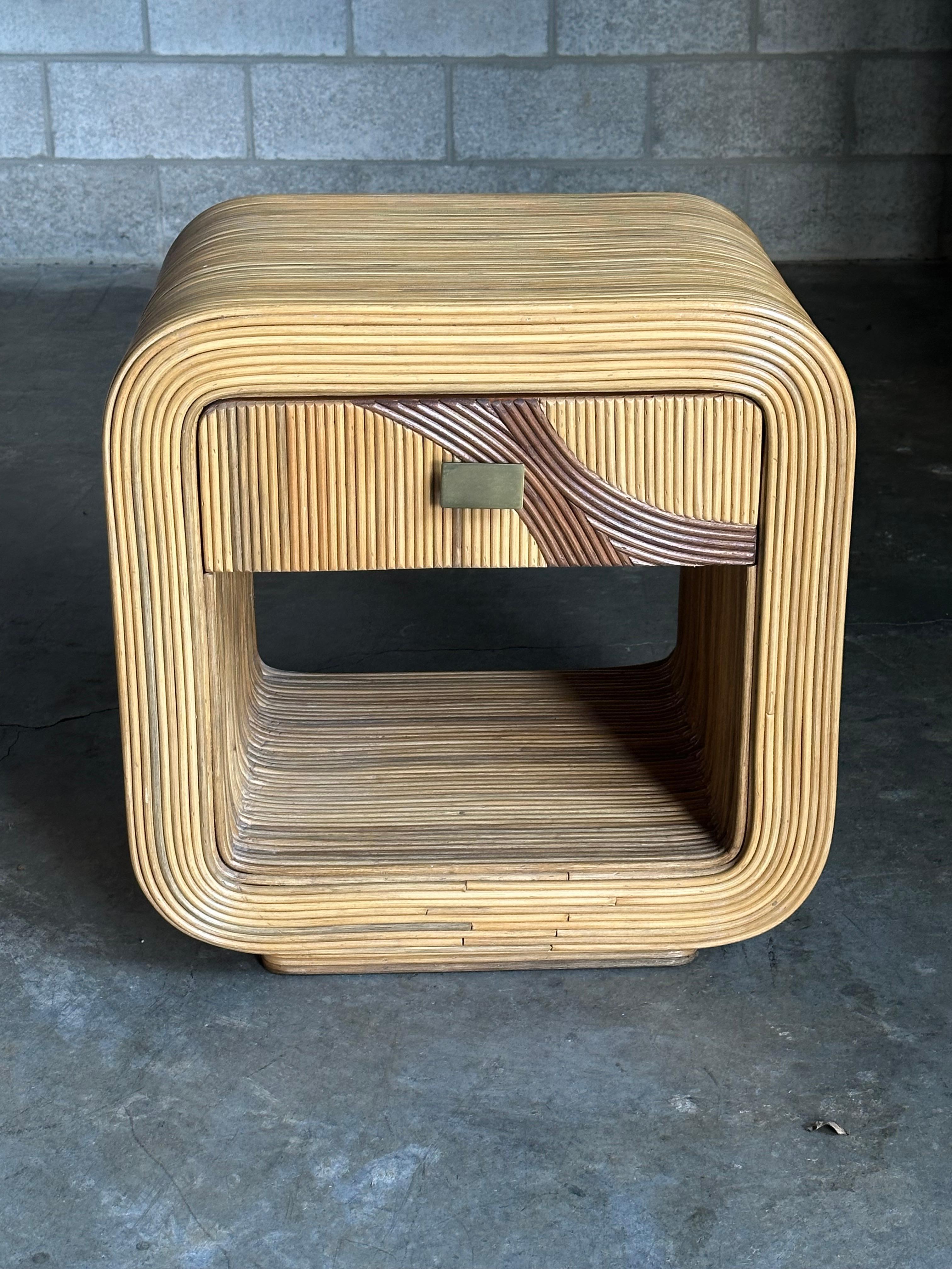 Roseau Pencil Reed Bamboo Nightstands After Betty Cobonpue en vente