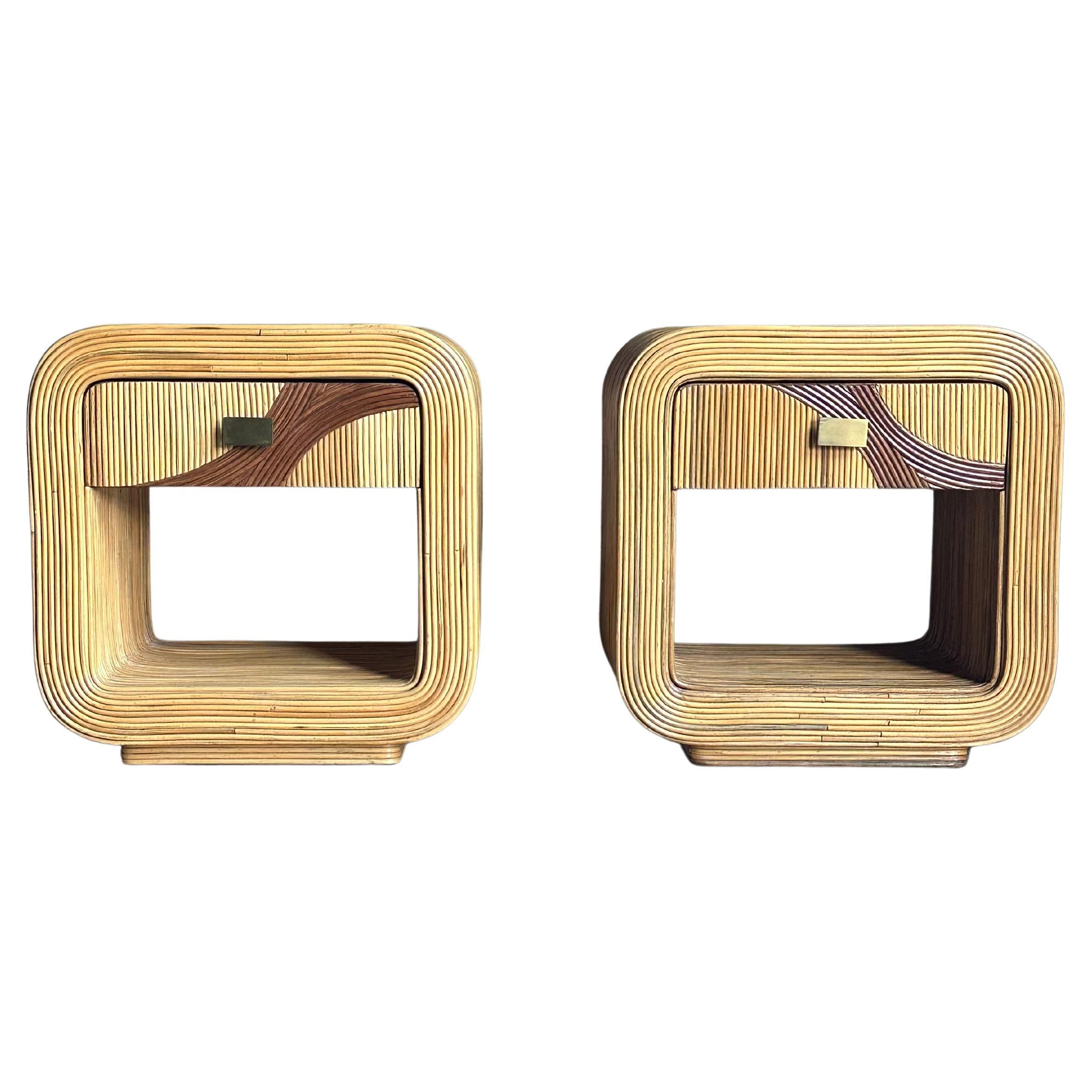 Pencil Reed Bamboo Nightstands After Betty Cobonpue en vente