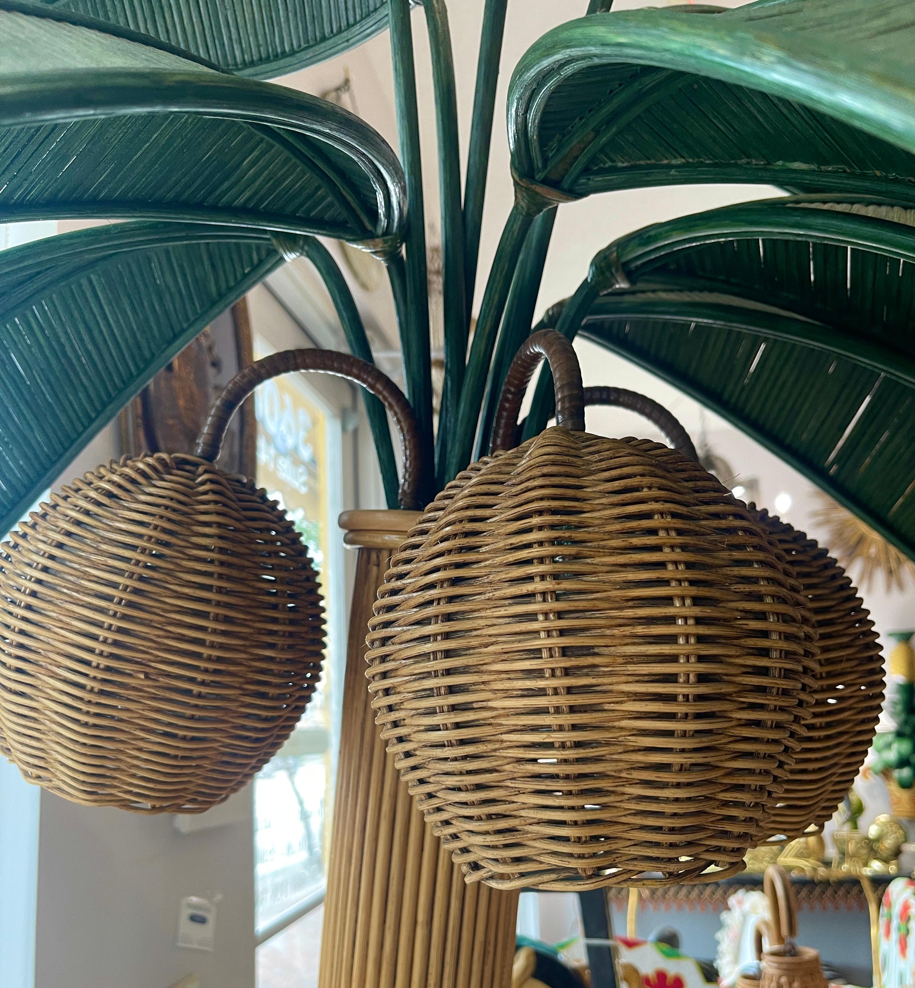 Italian Pencil Reed Bamboo Palm Tree Floor Lamp, 1960s