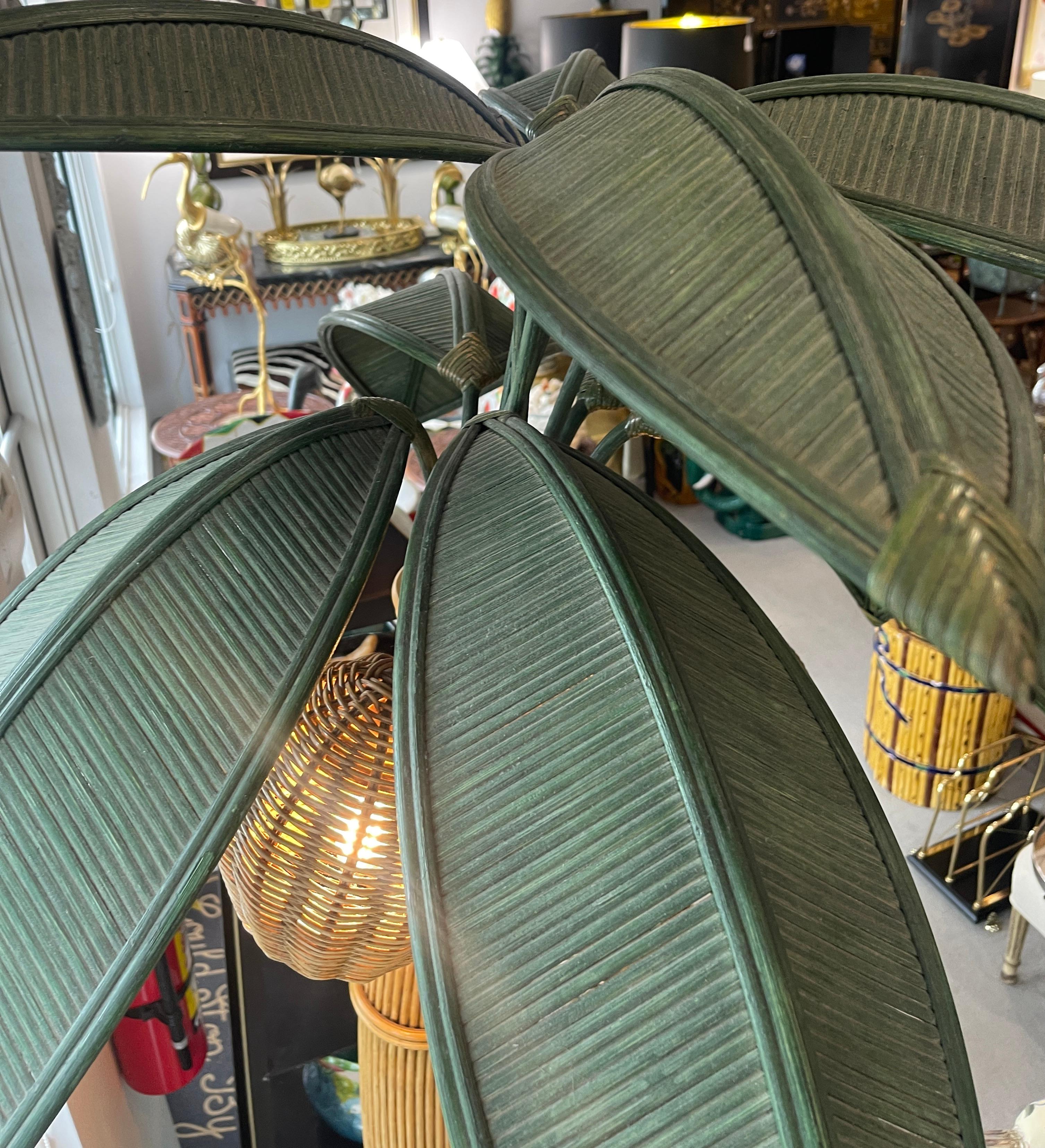 Pencil Reed Bamboo Palm Tree Floor Lamp, 1960s In Good Condition In West Palm Beach, FL