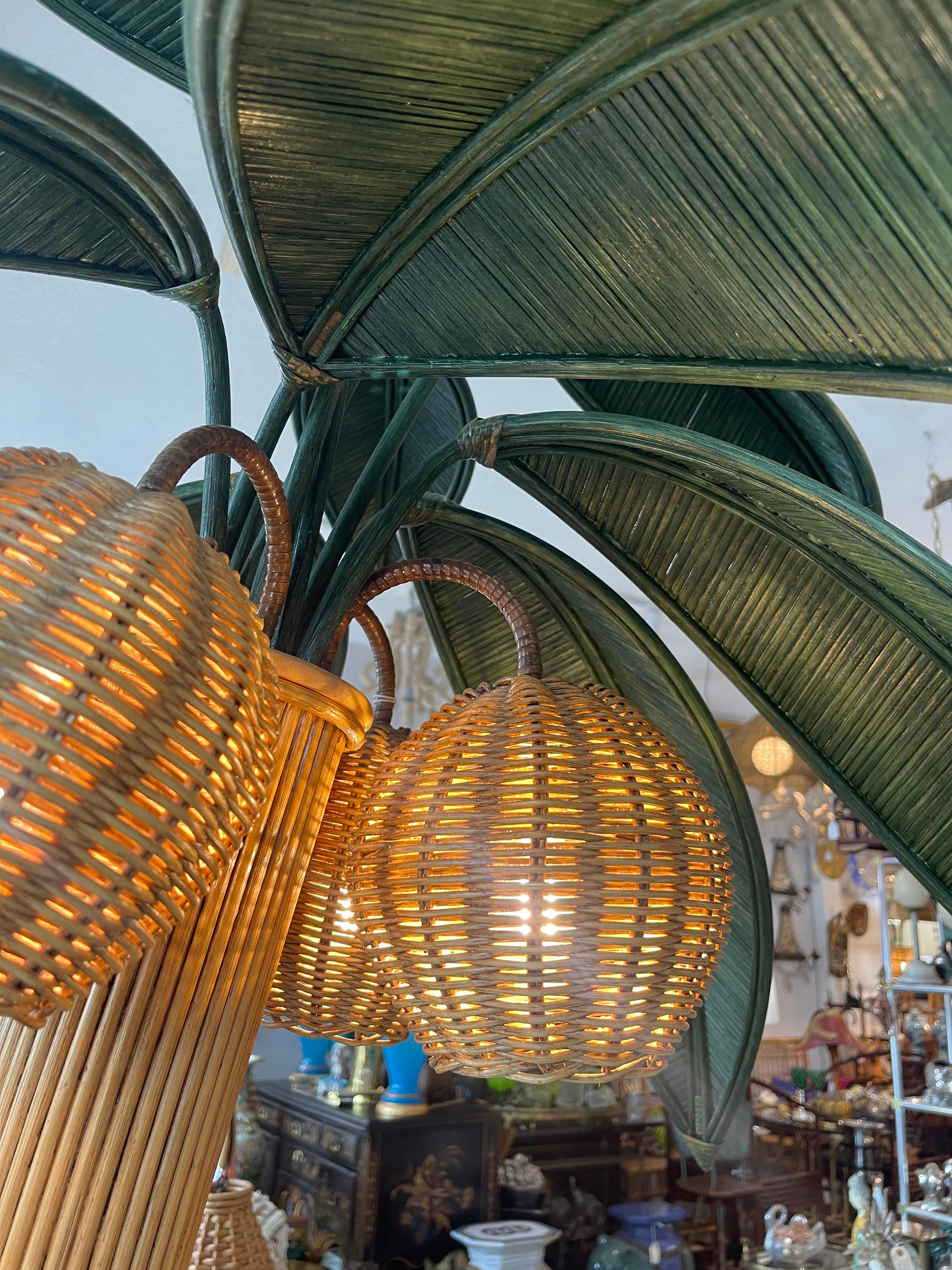 Mid-20th Century Pencil Reed Bamboo Palm Tree Floor Lamp, 1960s