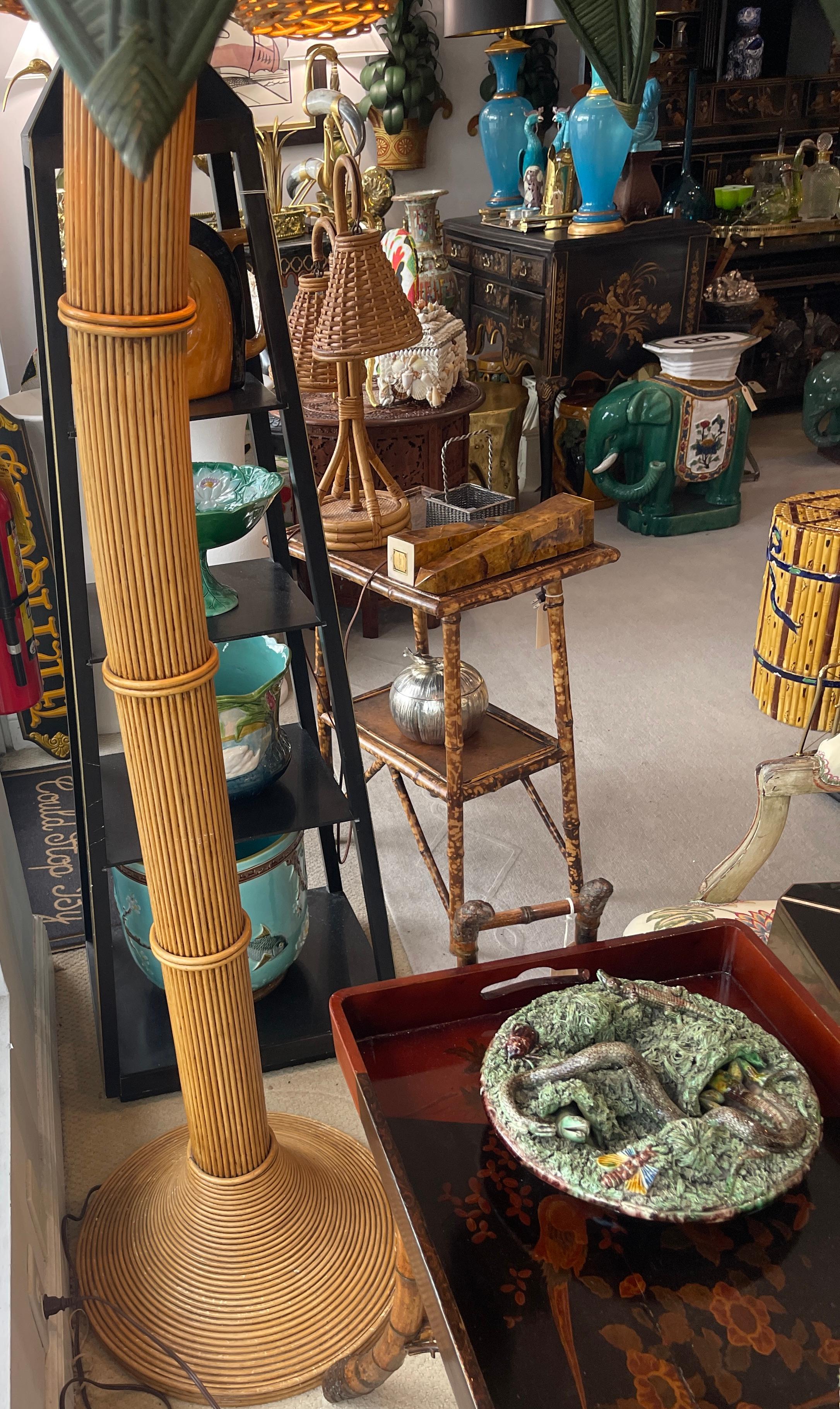 Pencil Reed Bamboo Palm Tree Floor Lamp, 1960s 2