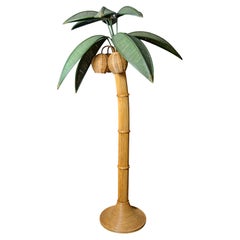 Pencil Reed Bamboo Palm Tree Floor Lamp, 1960s