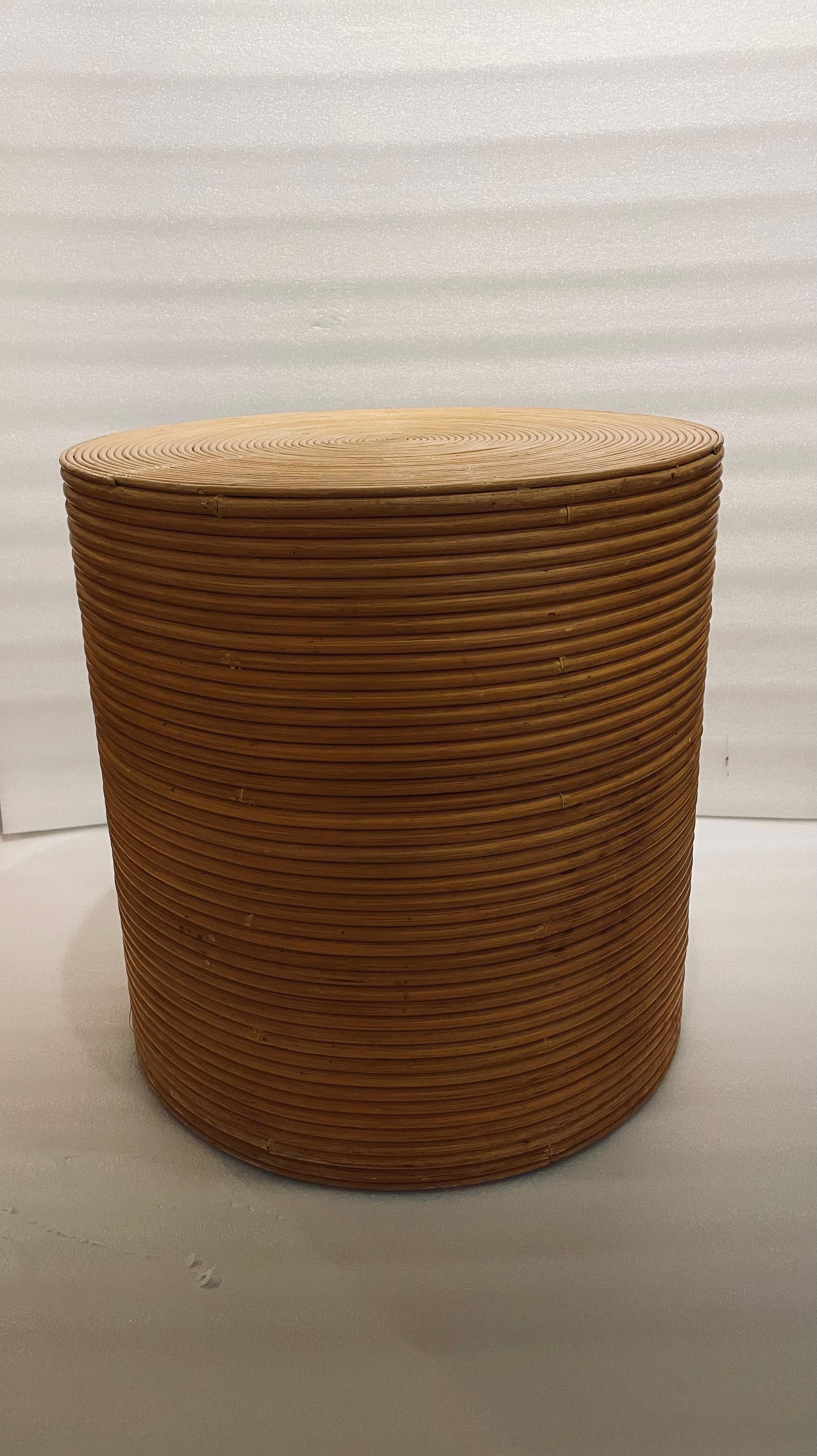 Bohemian Pencil Reed Bamboo Pedestal End Table