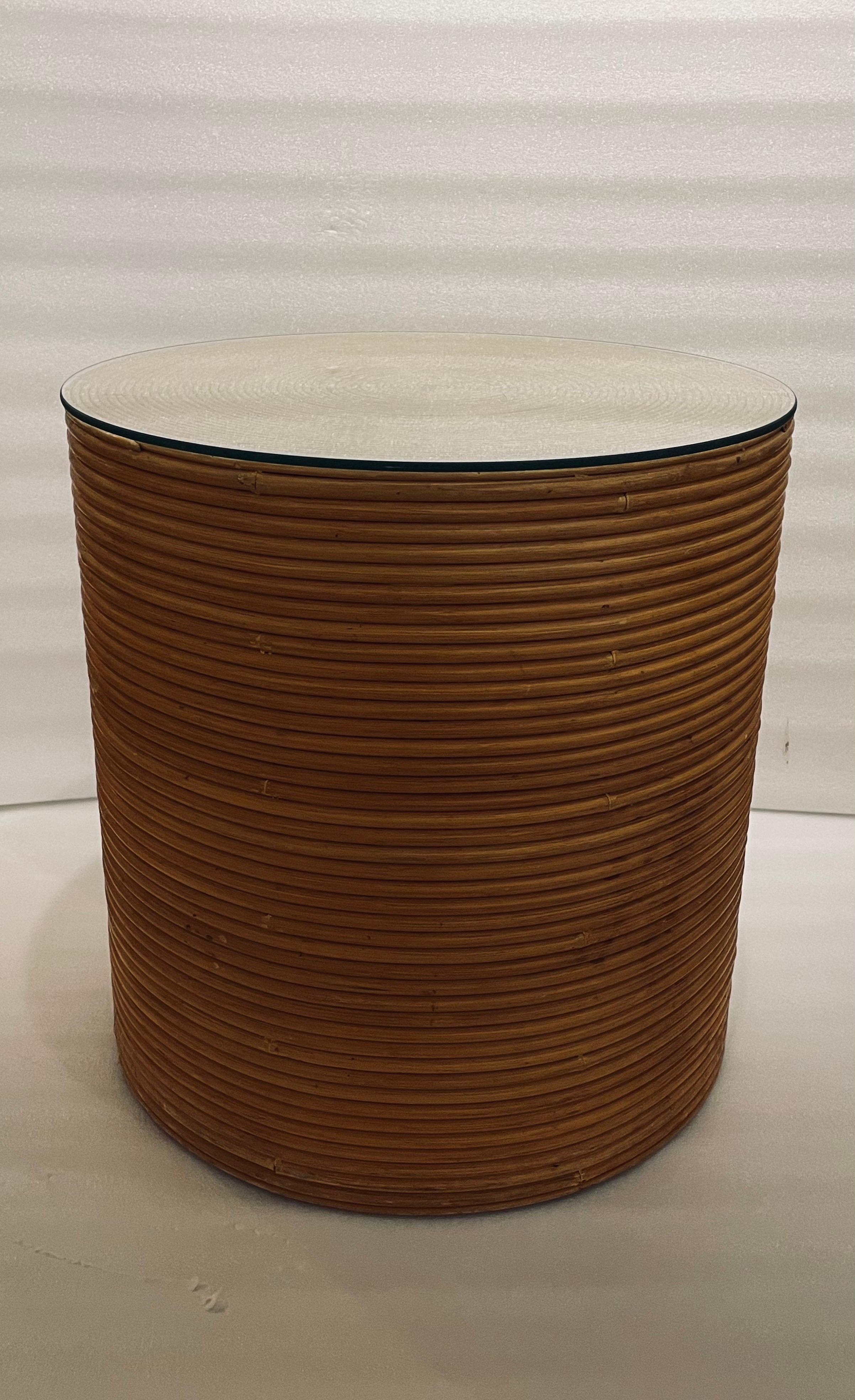 North American Pencil Reed Bamboo Pedestal End Table