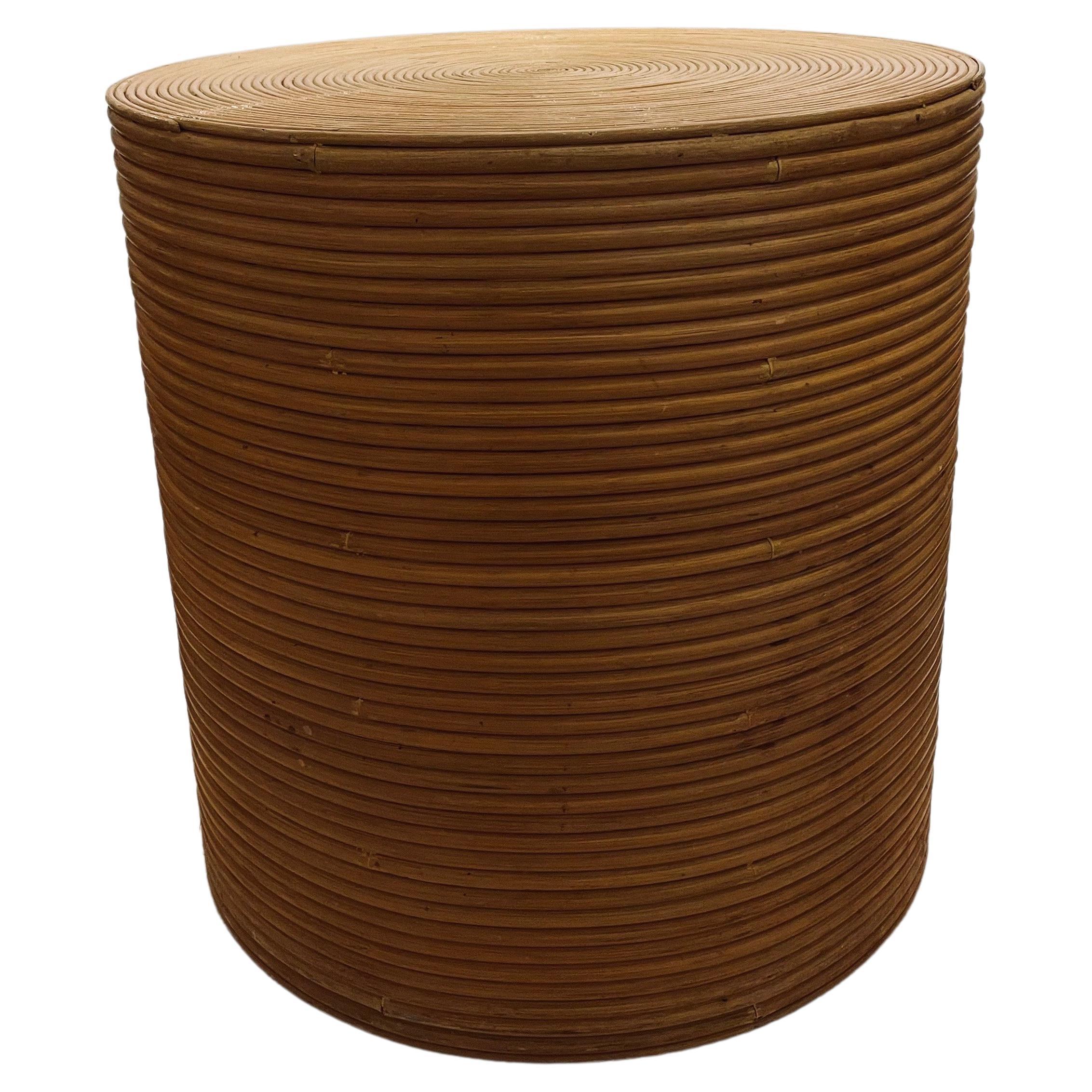 Pencil Reed Bamboo Pedestal End Table