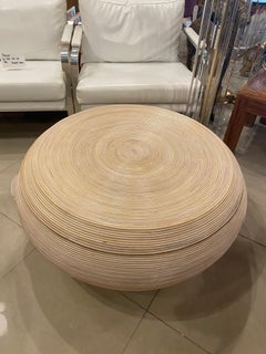 Pencil Reed Bamboo Vintage Coffee Cocktail Table Round Swivel Top