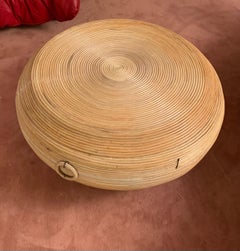 Pencil Reed Bamboo Vintage Coffee Cocktail Table with Round Swivel Top