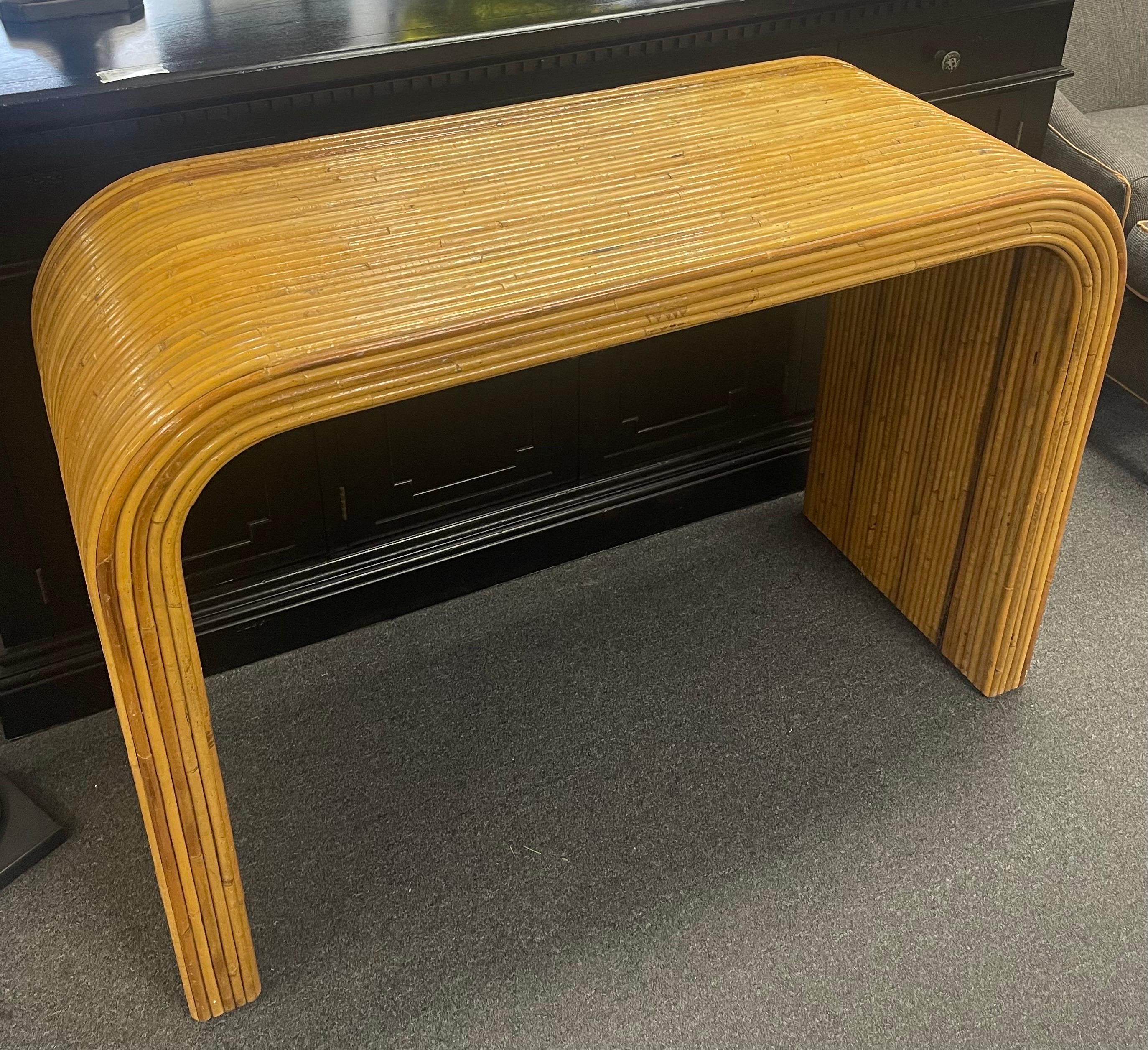 20th Century Pencil Reed Bamboo Waterfall Console Table in the Style of Karl Springer