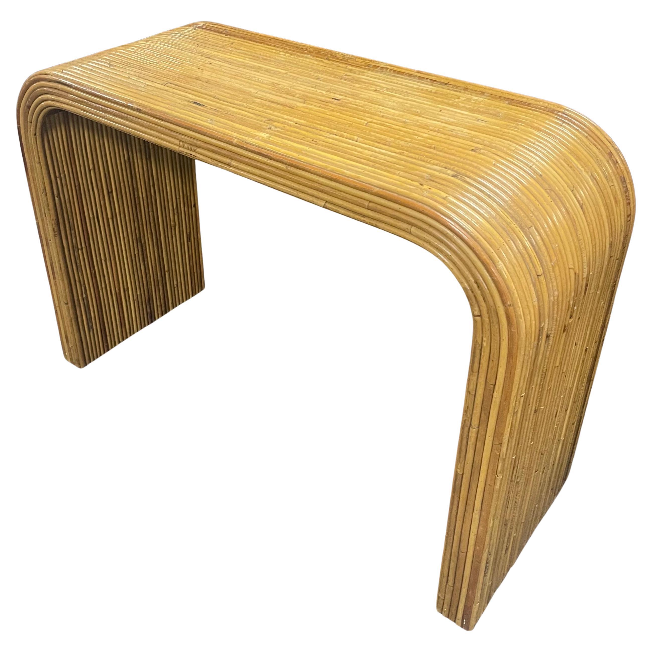 Pencil Reed Bamboo Waterfall Console Table in the Style of Karl Springer